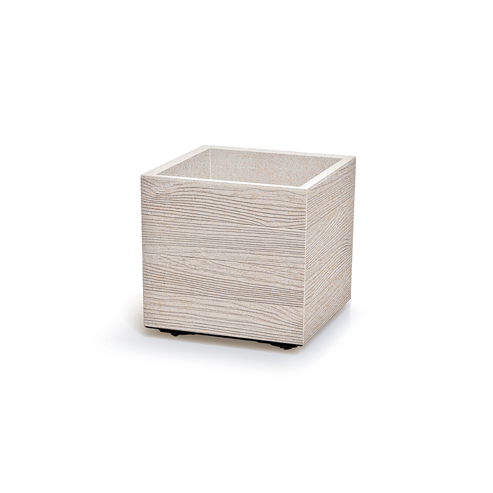 Bílý plastový květináč s vložkou na kolečkách Madera Square ECO Wood 28,8 x 28,8 x 29 cm PROSPERPLAST