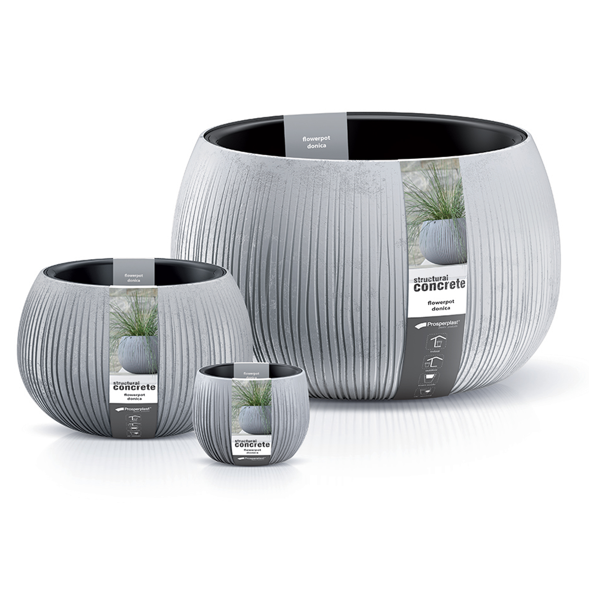Šedý plastový kvetináč Beton Bowl 37 cm PROSPERPLAST
