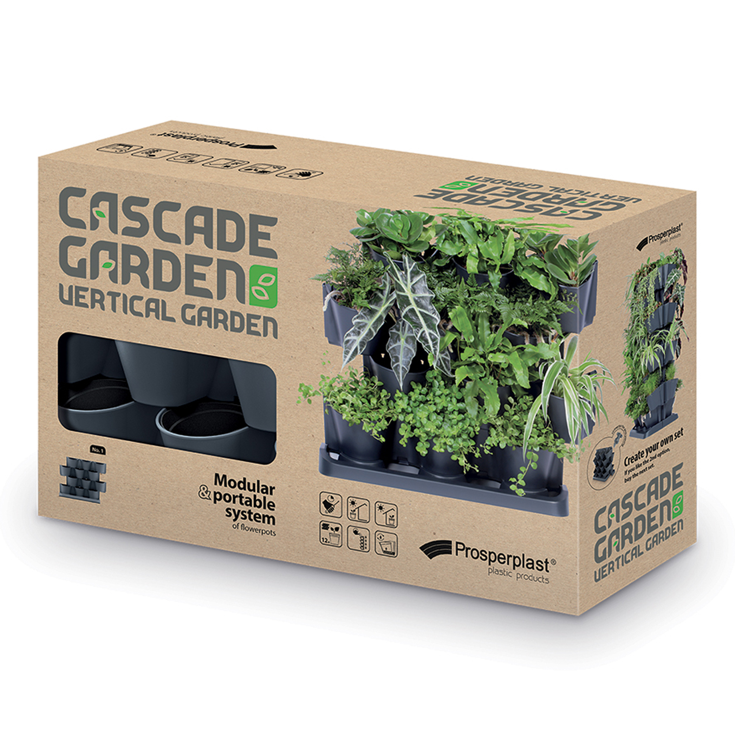 Kaskádový plastový květináč Cascade Garden Antracit 19 x 68,5 x 54,6 cm PROSPERPLAST