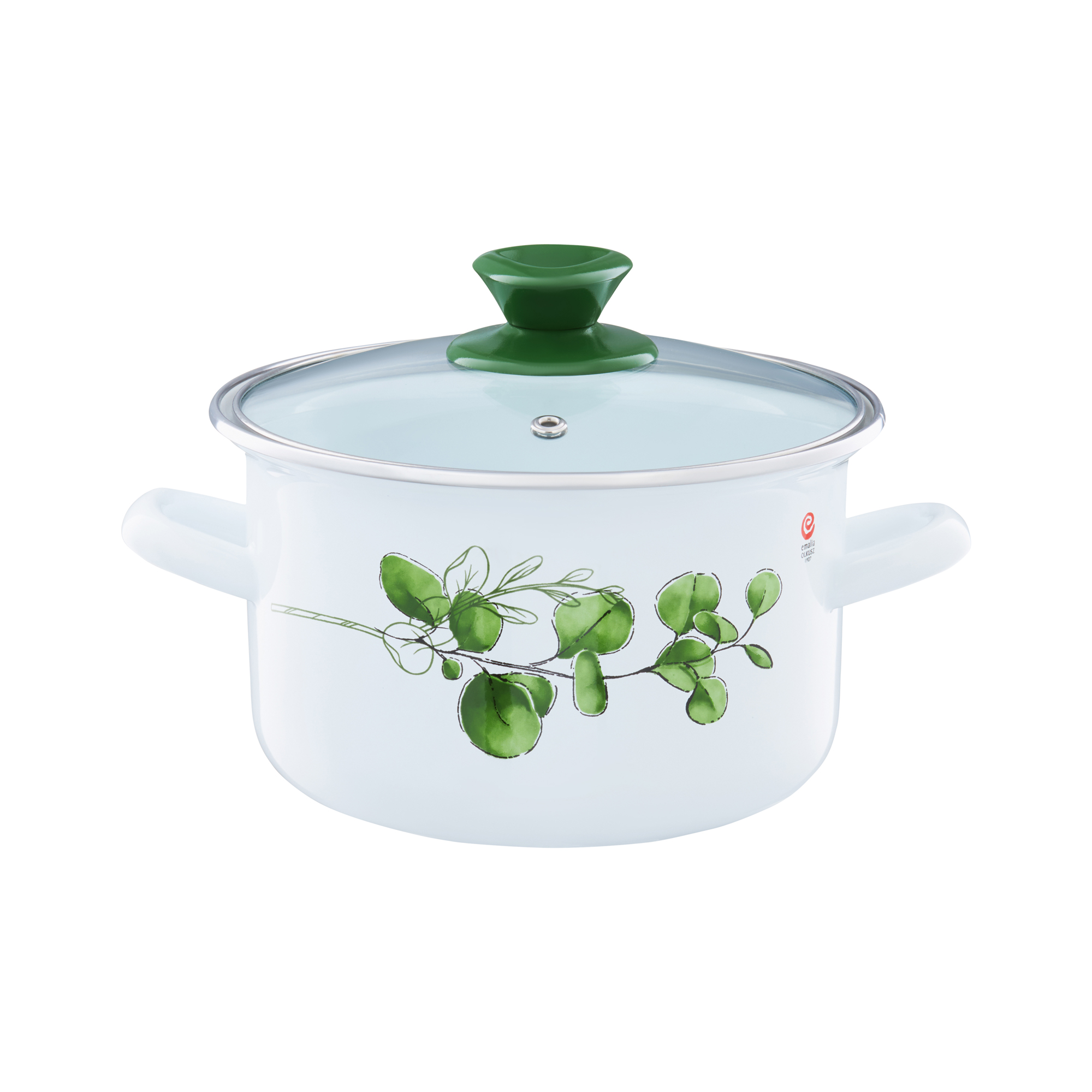 Smaltovaný hrniec s pokrievkou Eukaliptus 16 cm, 2 l EMALIA OLKUSZ