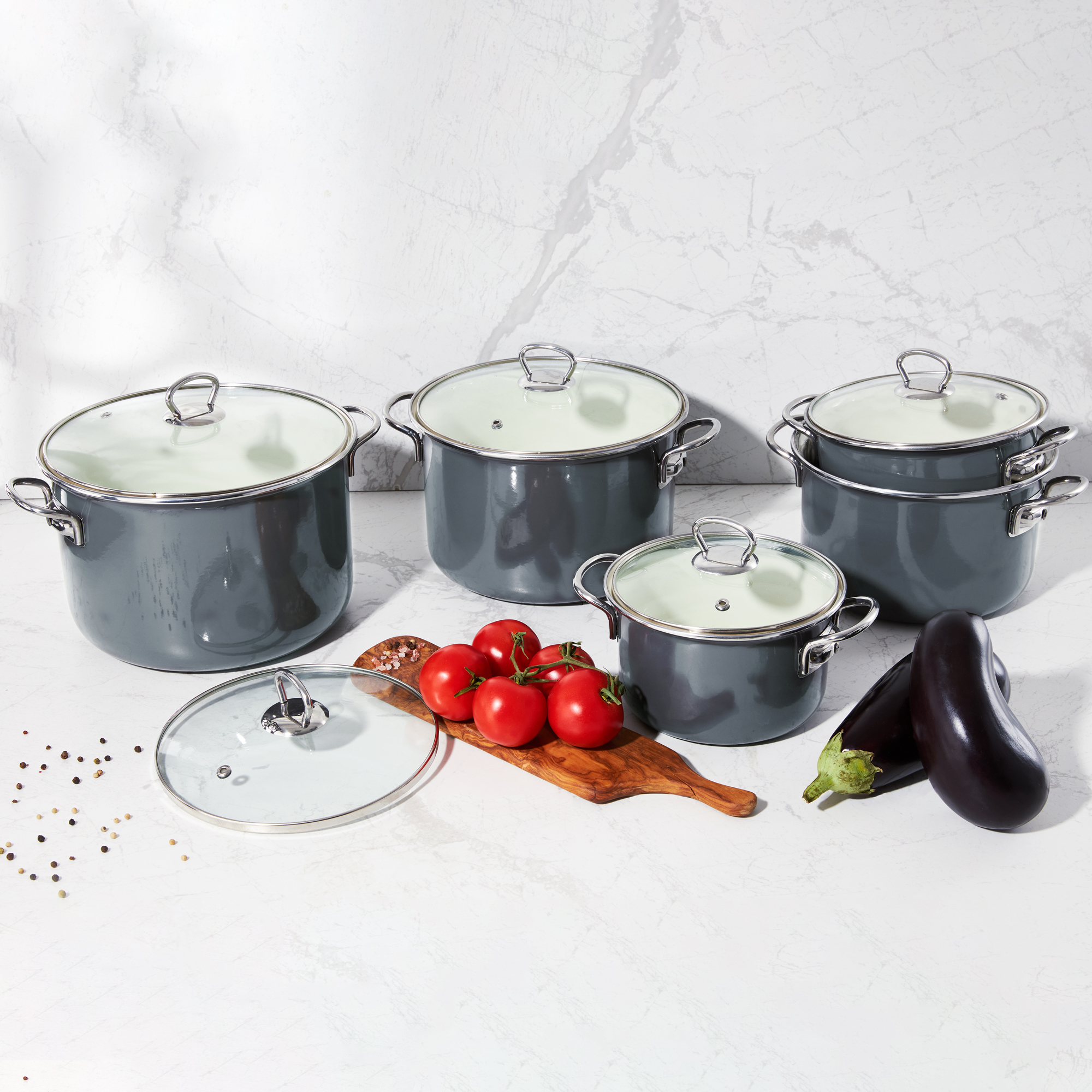 Pentola smaltata grigia 16 cm con coperchio di vetro Plus EMALIA OLKUSZ