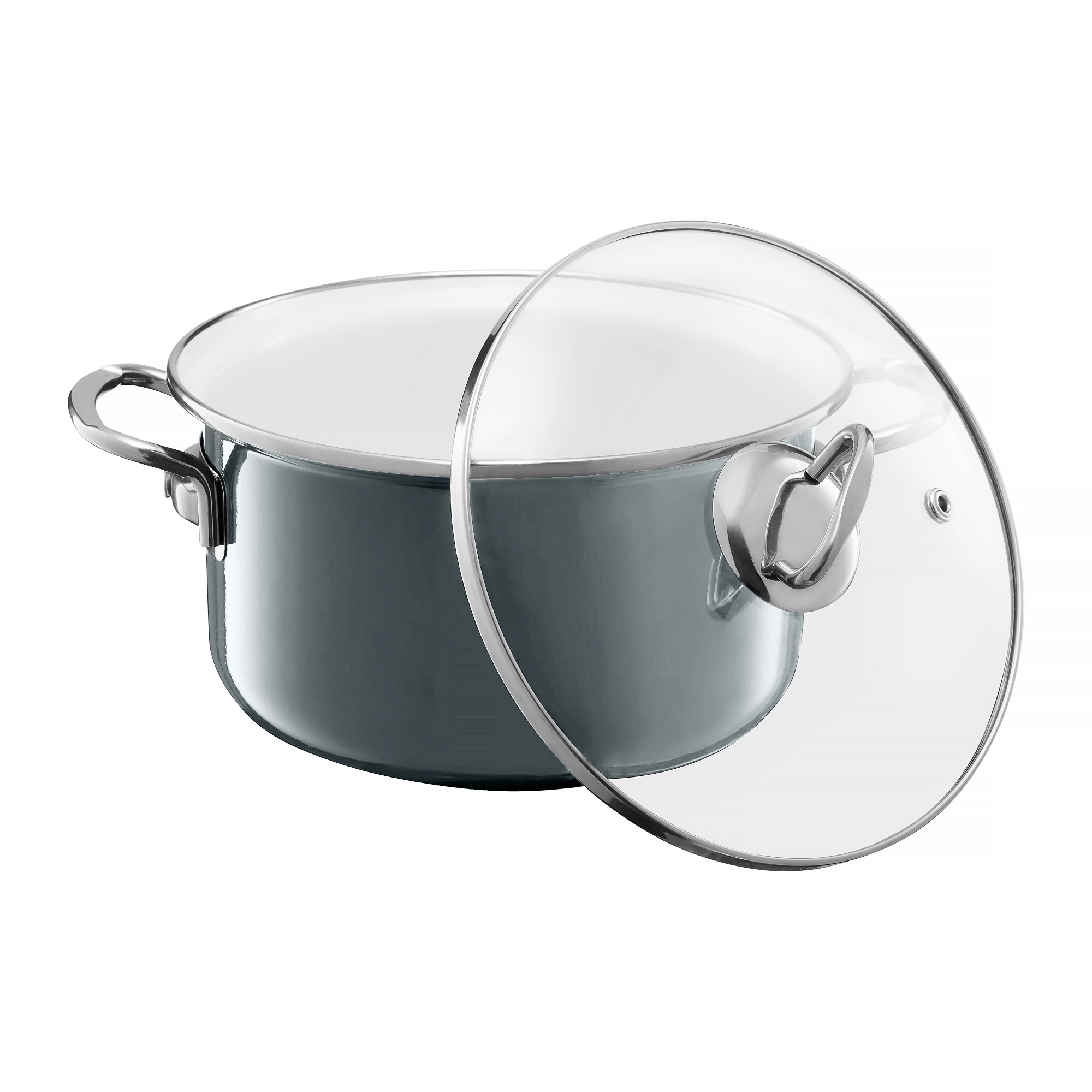 Pentola smaltata grigia 16 cm con coperchio di vetro Plus EMALIA OLKUSZ