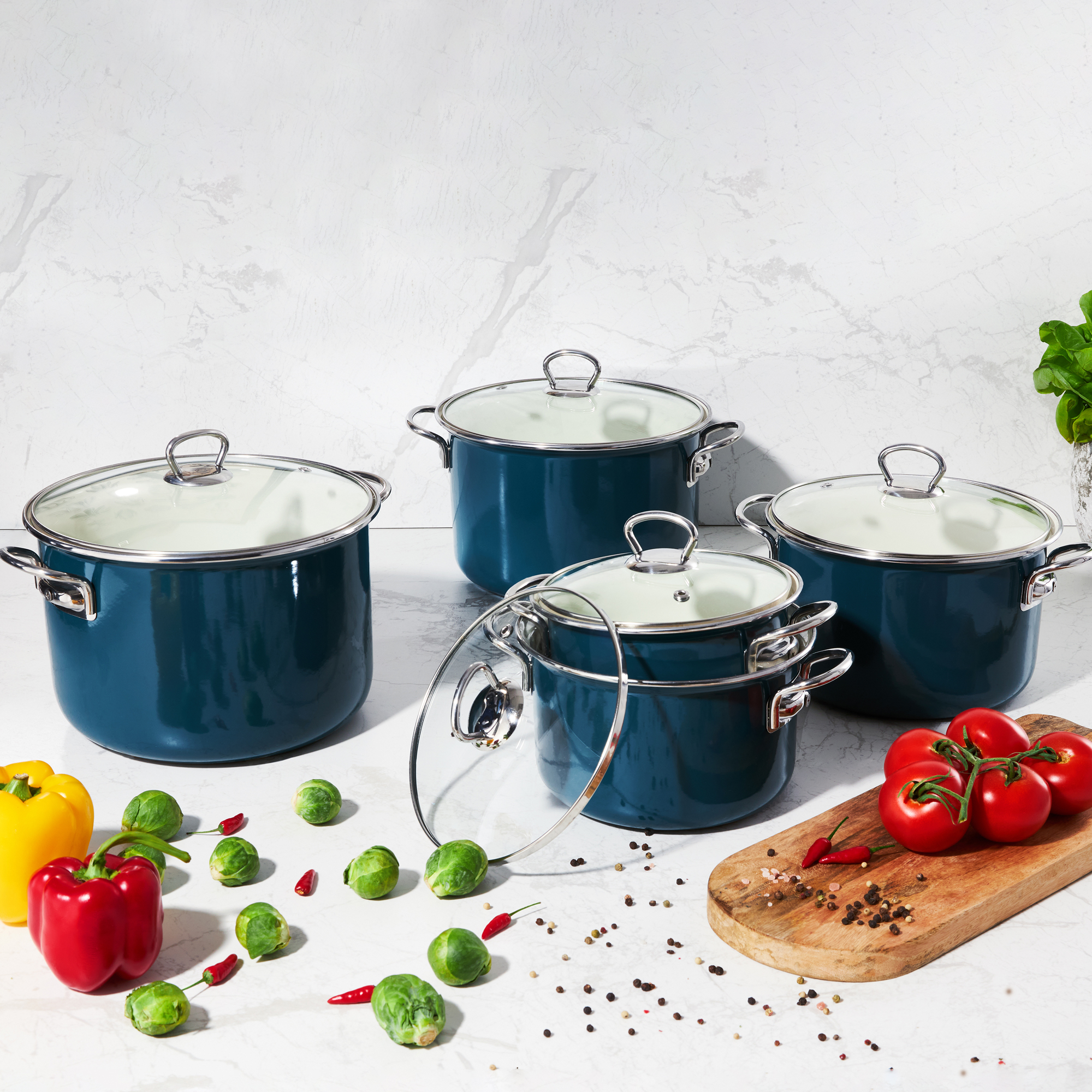 Pentola smaltata blu 20 cm con coperchio di vetro Plus EMALIA OLKUSZ