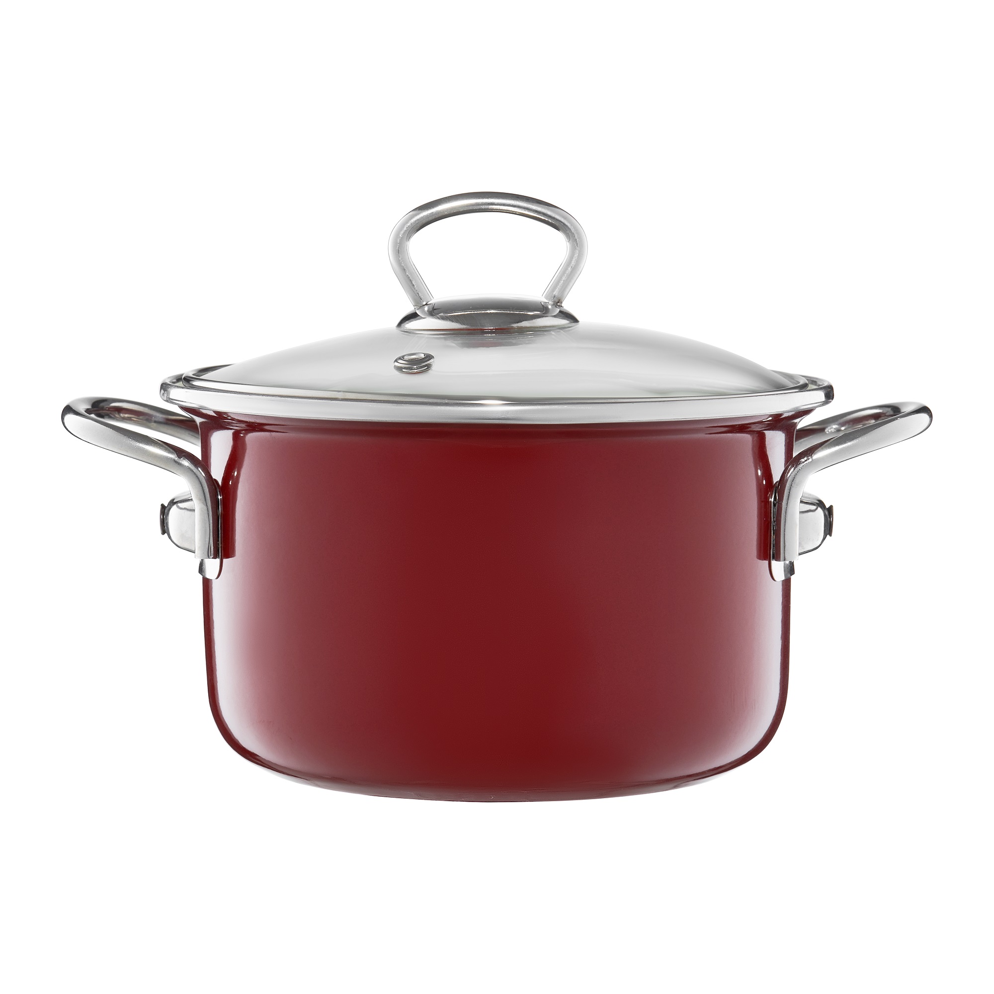 Pentola smaltata rossa 16 cm con coperchio di vetro Plus EMALIA OLKUSZ