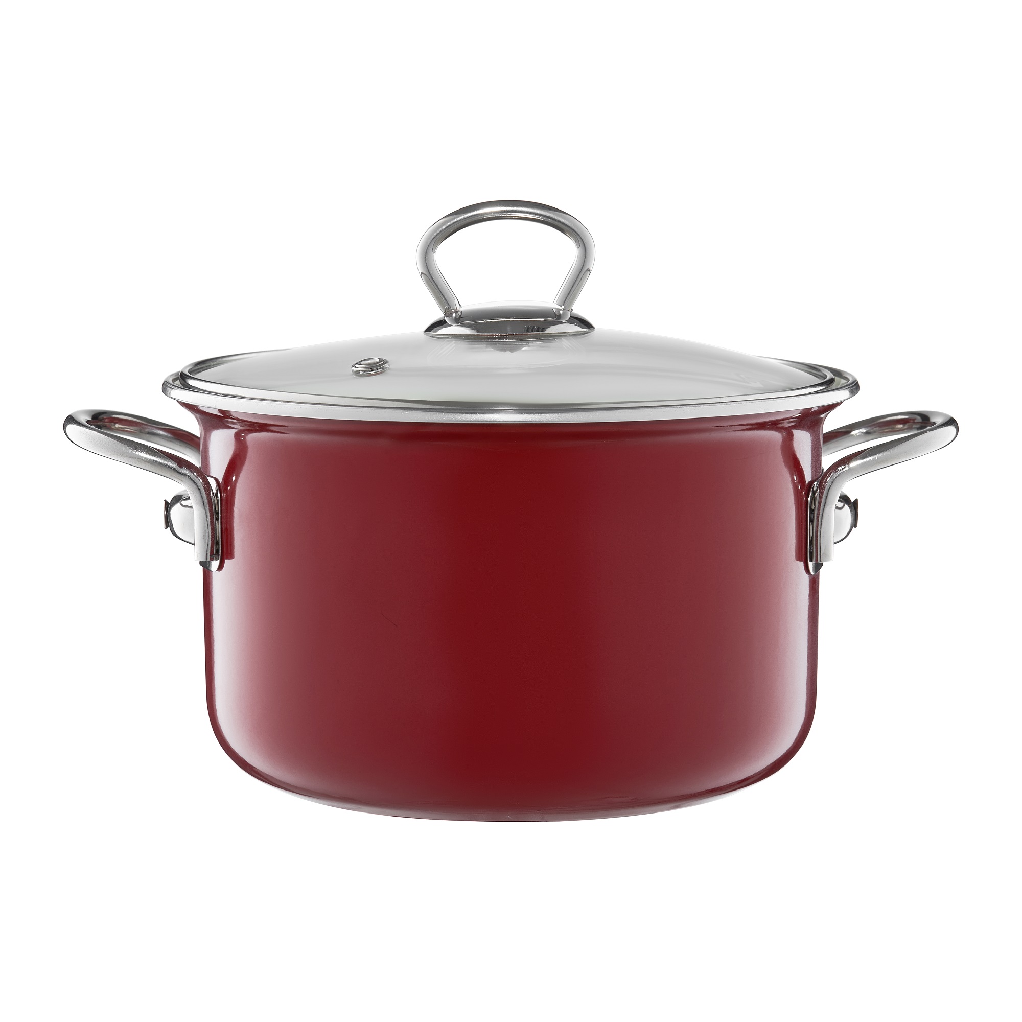 Pentola smaltata rossa 18 cm con coperchio di vetro Plus EMALIA OLKUSZ