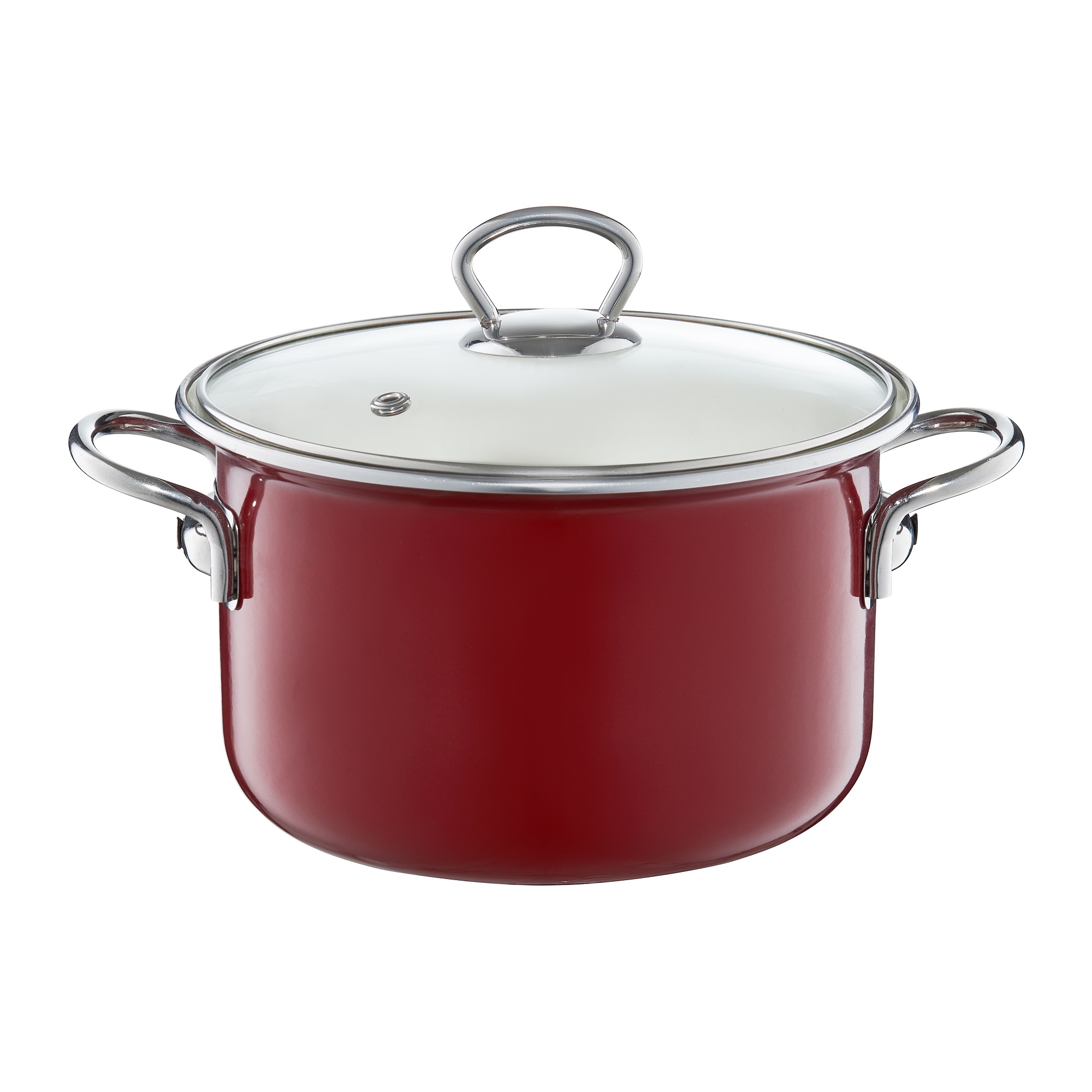 Pentola smaltata rossa 18 cm con coperchio di vetro Plus EMALIA OLKUSZ