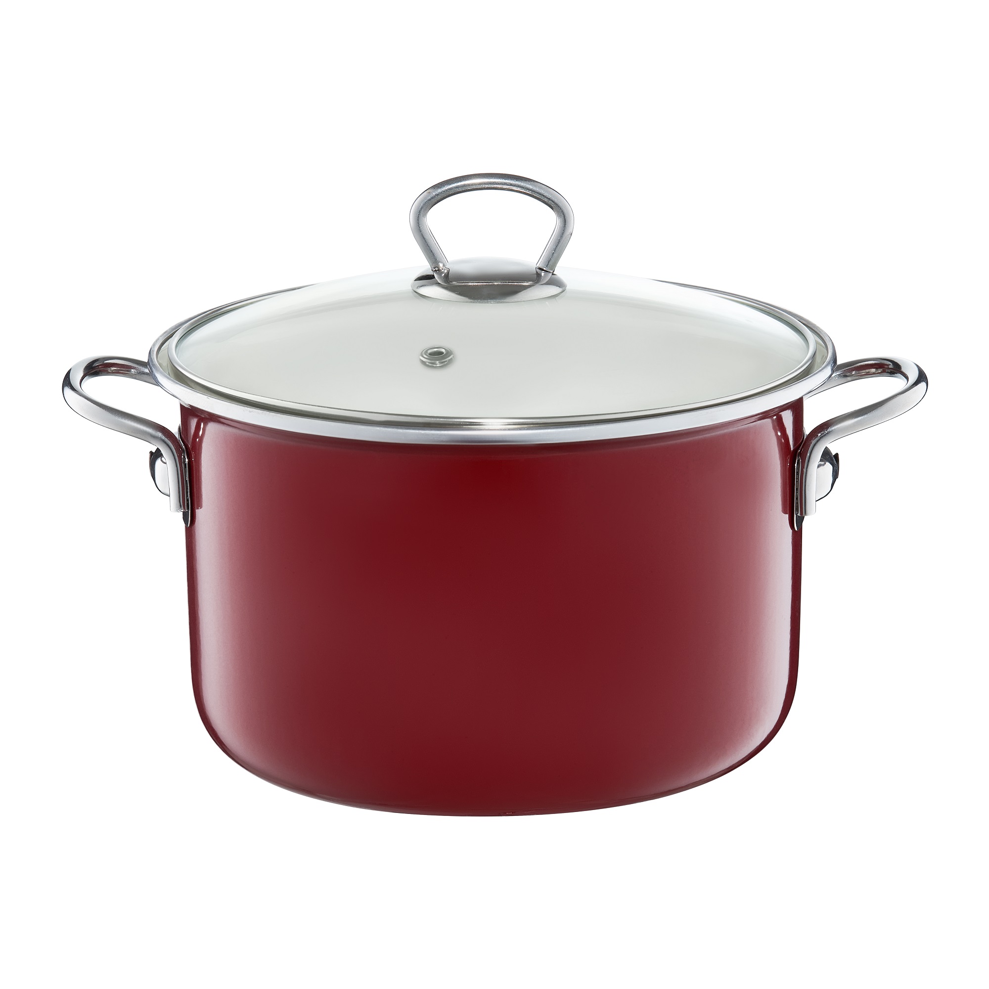 Pentola smaltata rossa 20 cm con coperchio di vetro Plus EMALIA OLKUSZ