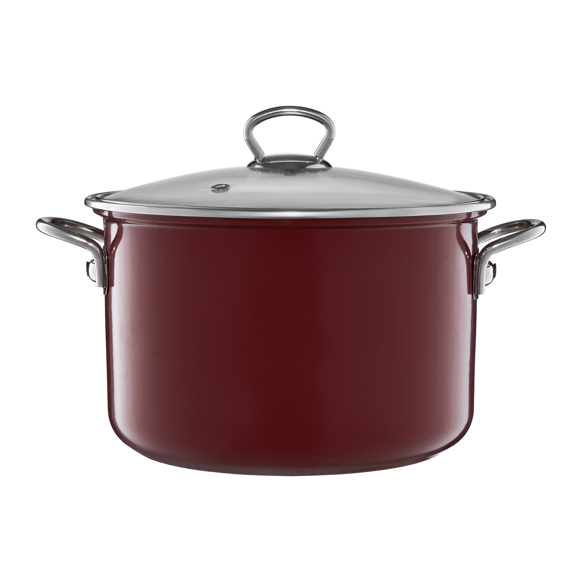 Pentola smaltata rossa 22 cm con coperchio di vetro Plus EMALIA OLKUSZ