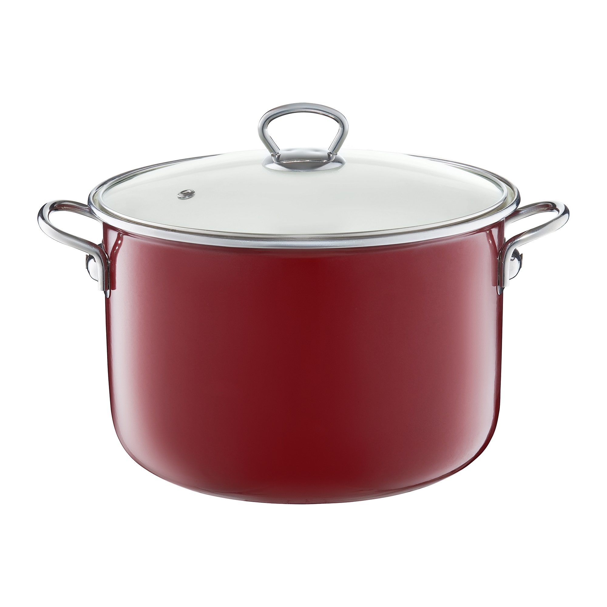 Pentola smaltata rossa 24 cm con coperchio di vetro Plus EMALIA OLKUSZ