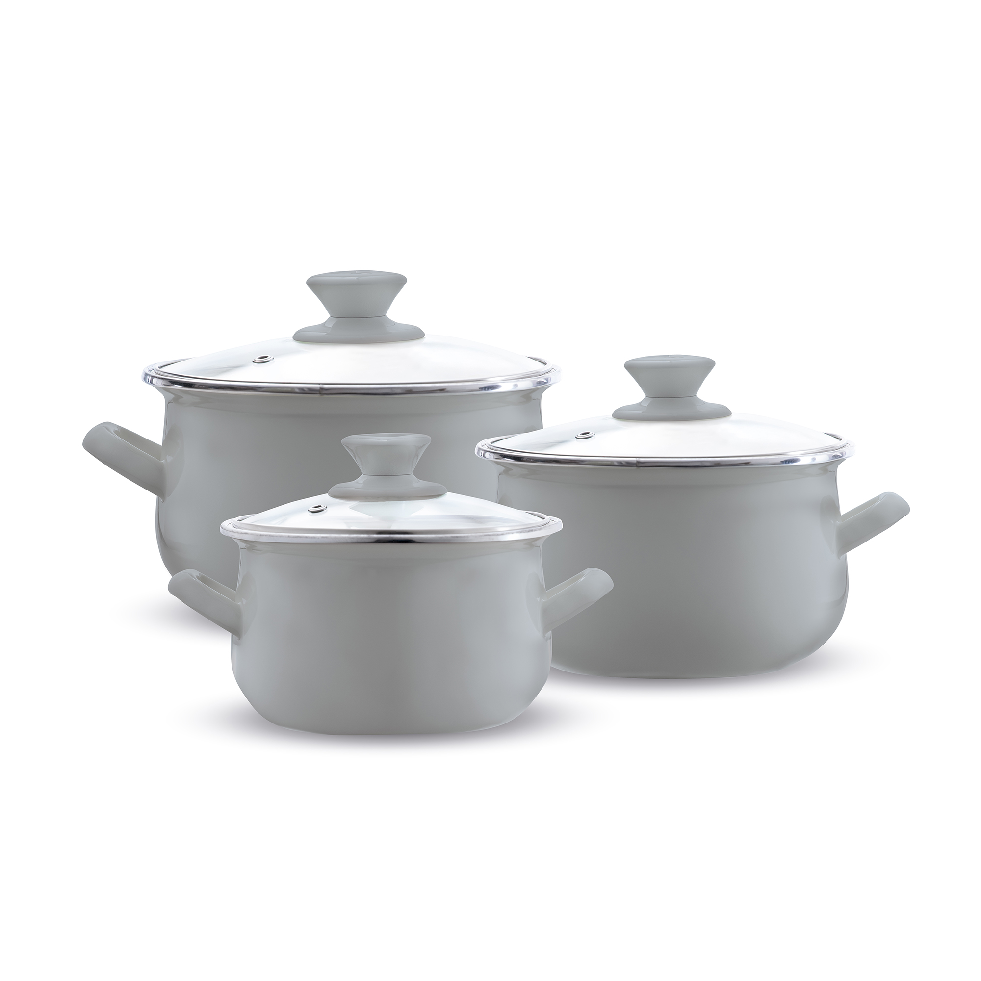 Emaille-Kochtopf-Set 6-teilig 16 / 18 / 20 cm grau EMALIA OLKUSZ