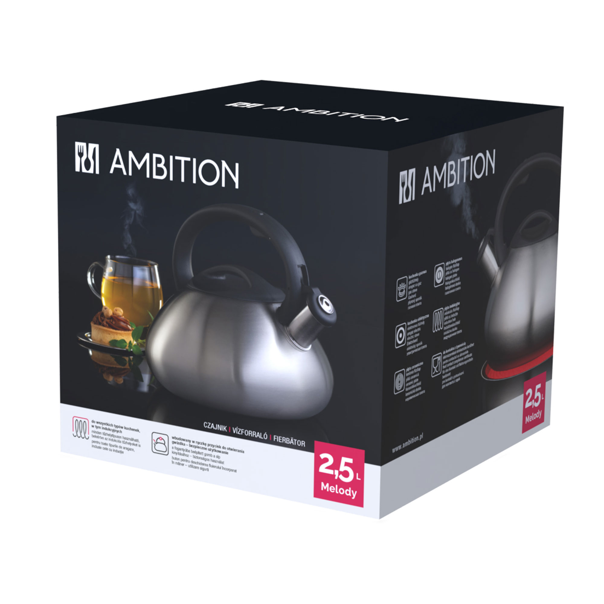 Vattenkokare med visselpipa Melody satin 2,5 L AMBITION