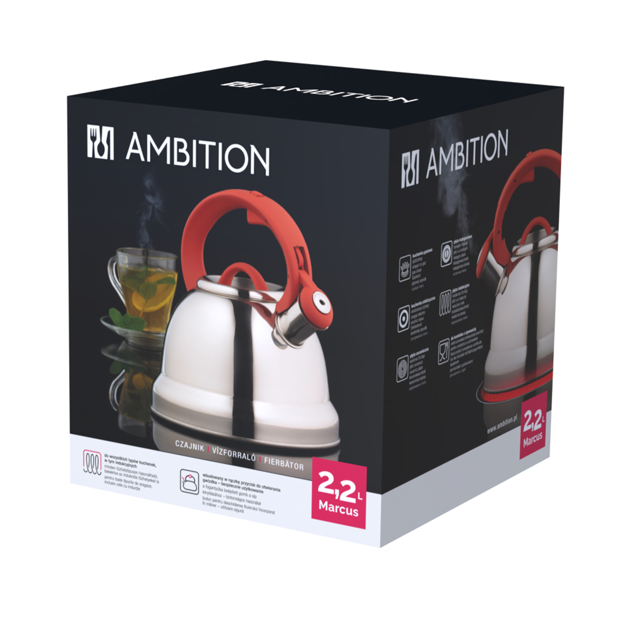 Czajnik z gwizdkiem Marcus 2,6 l czerwony AMBITION