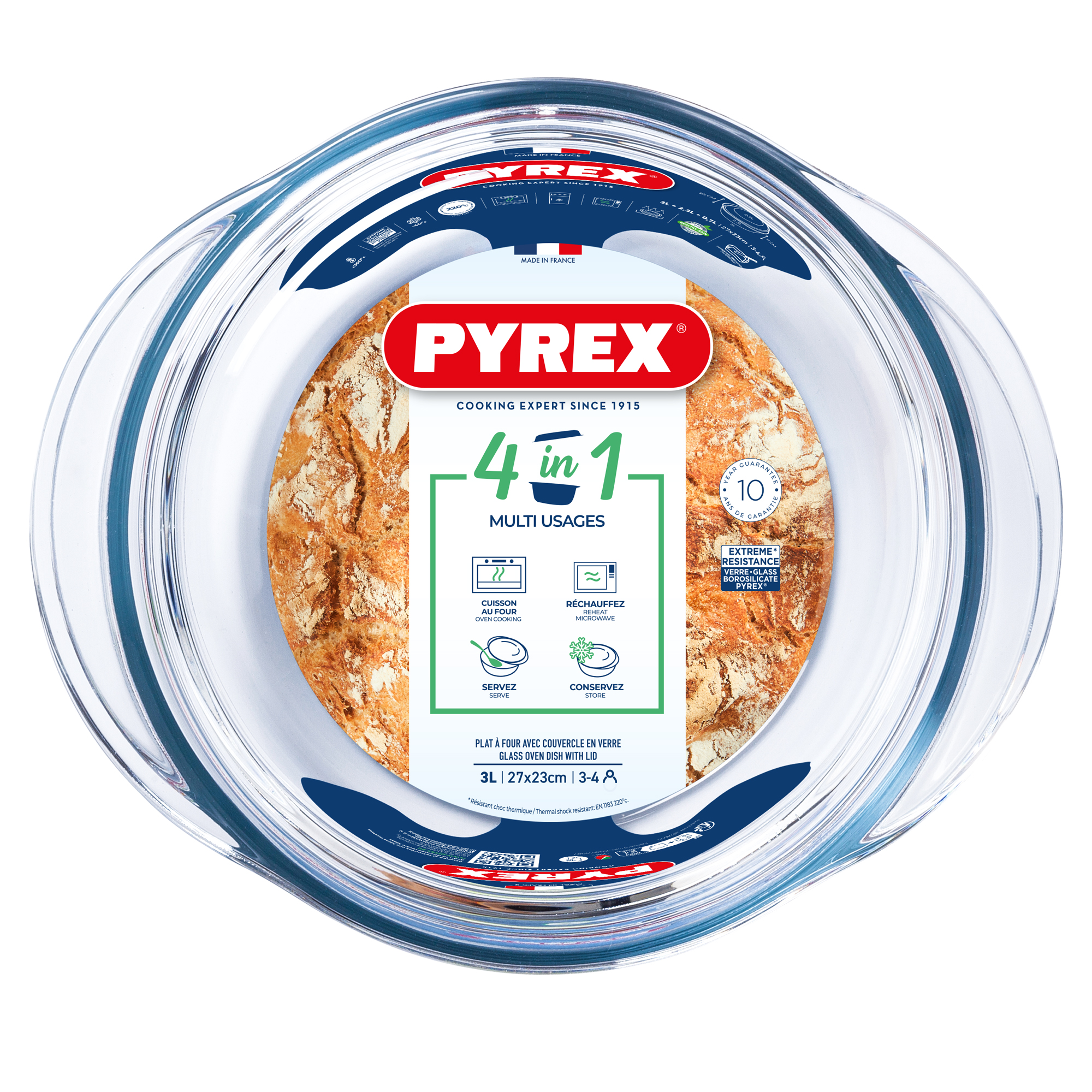 Okrúhla žiaruvzdorná zapekacia misa s pokrievkou 4v1, 3 l PYREX