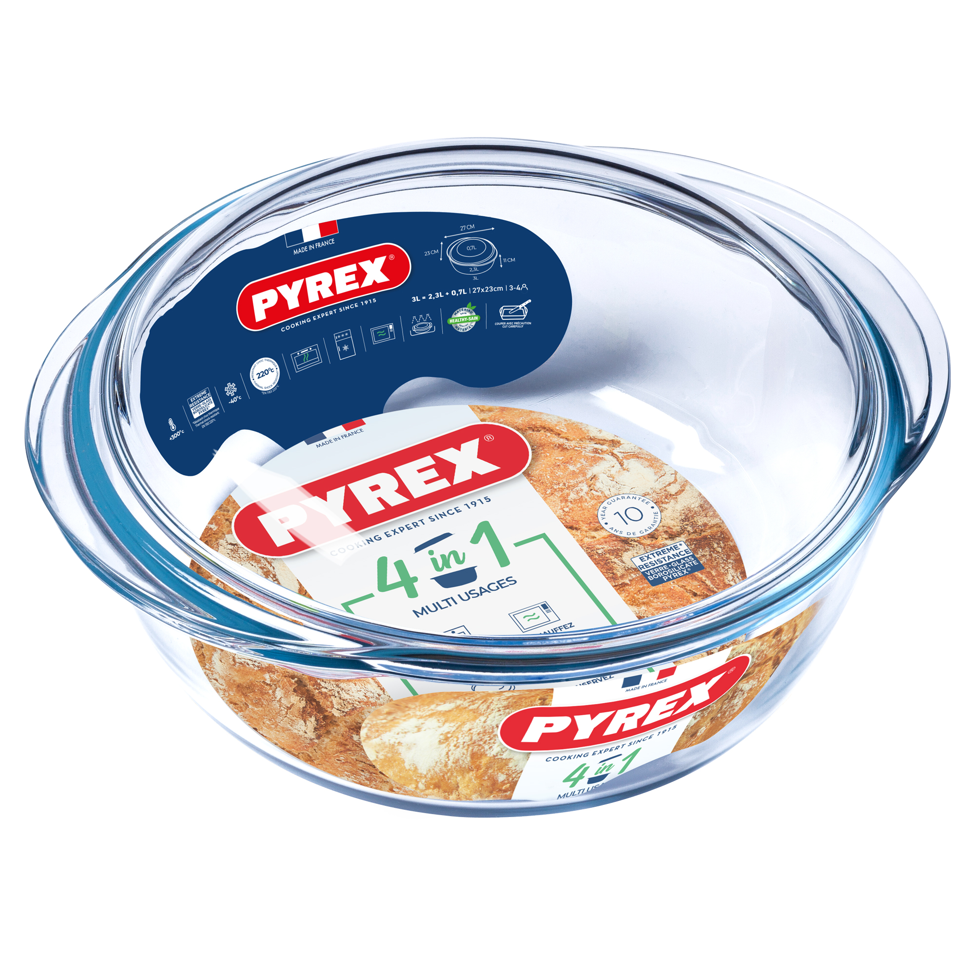 Okrúhla žiaruvzdorná zapekacia misa s pokrievkou 4v1, 3 l PYREX