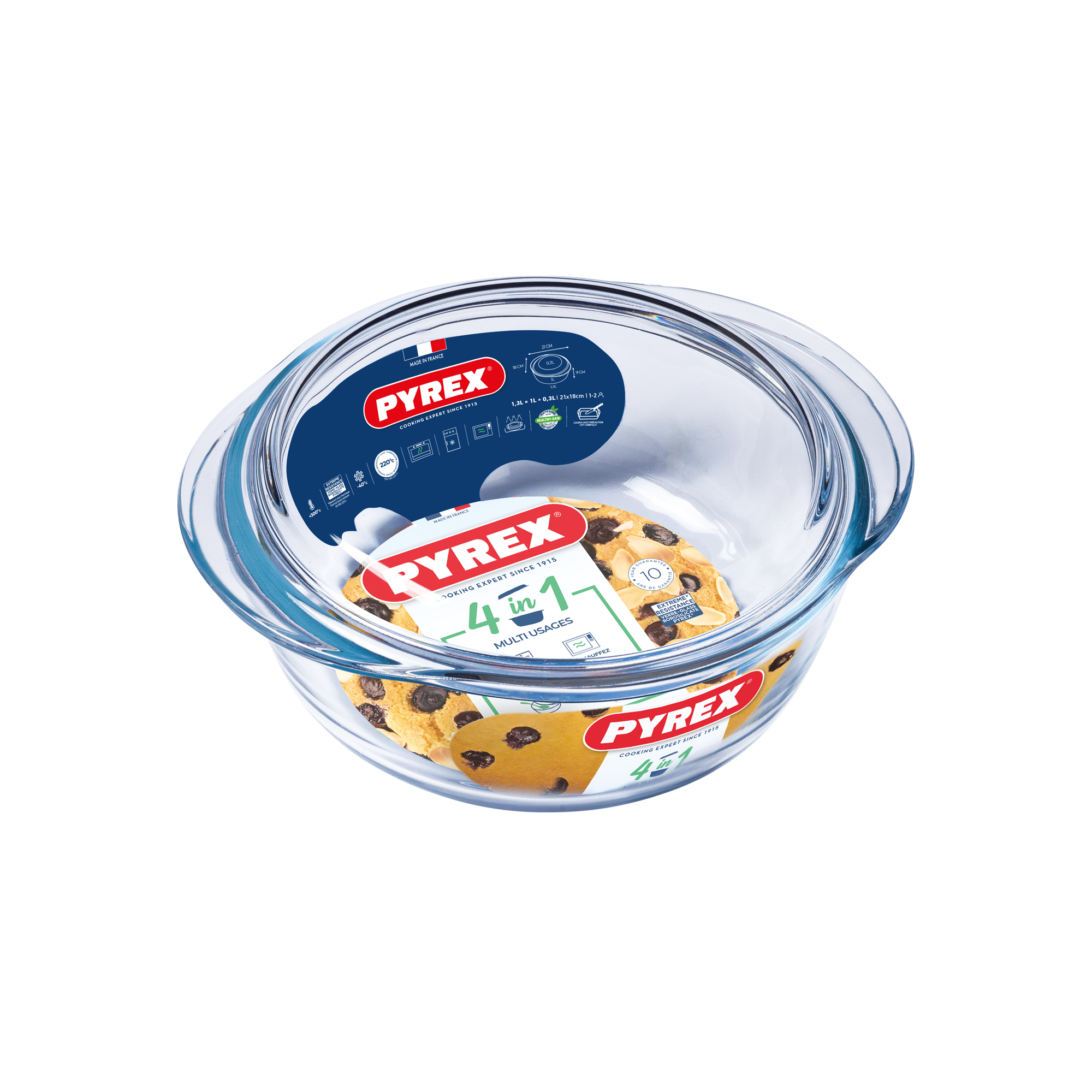 Auflaufform mit Deckel  1,3 l 4in1 rund PYREX