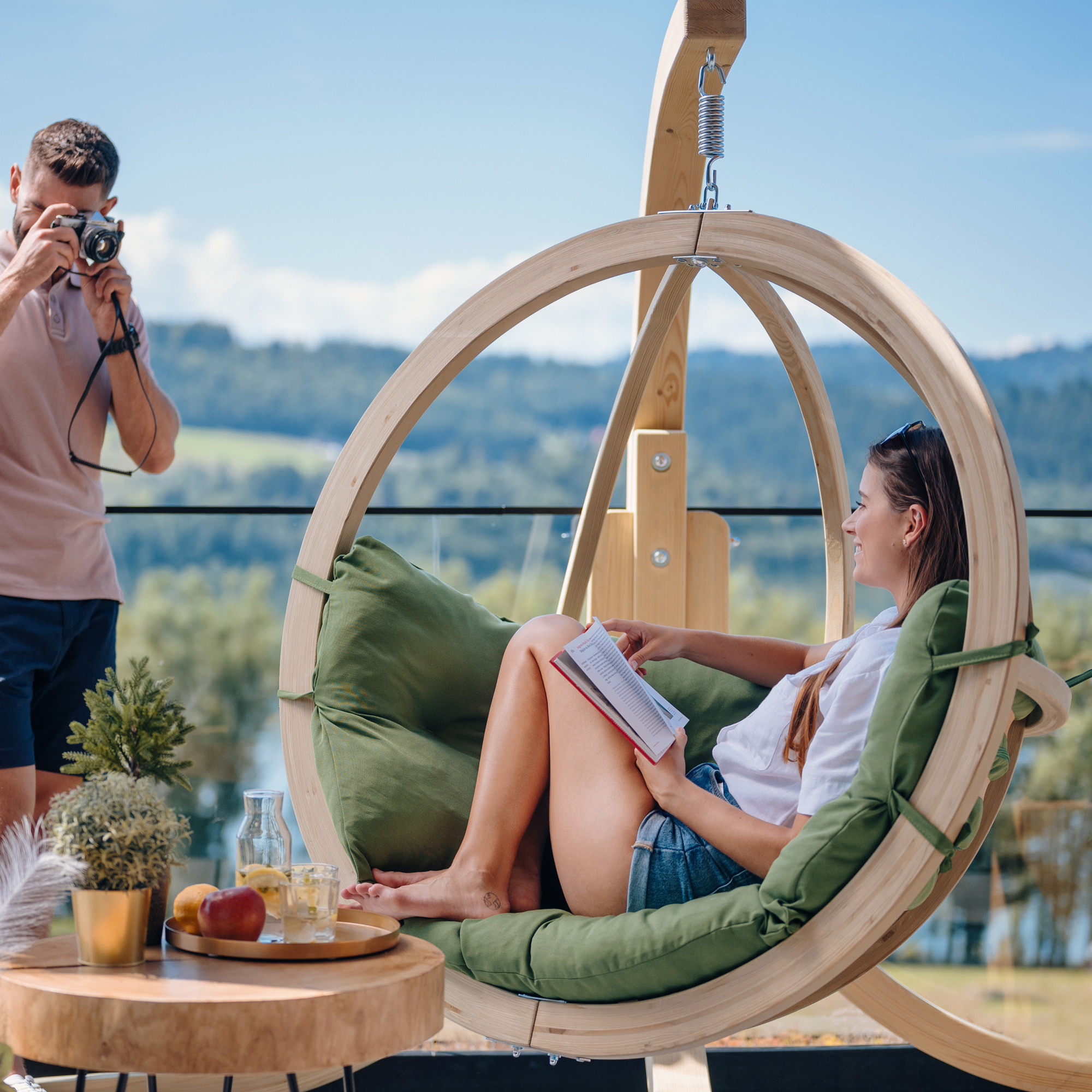 Závesné kreslo Swing Pod Green so stojanom CZILLO