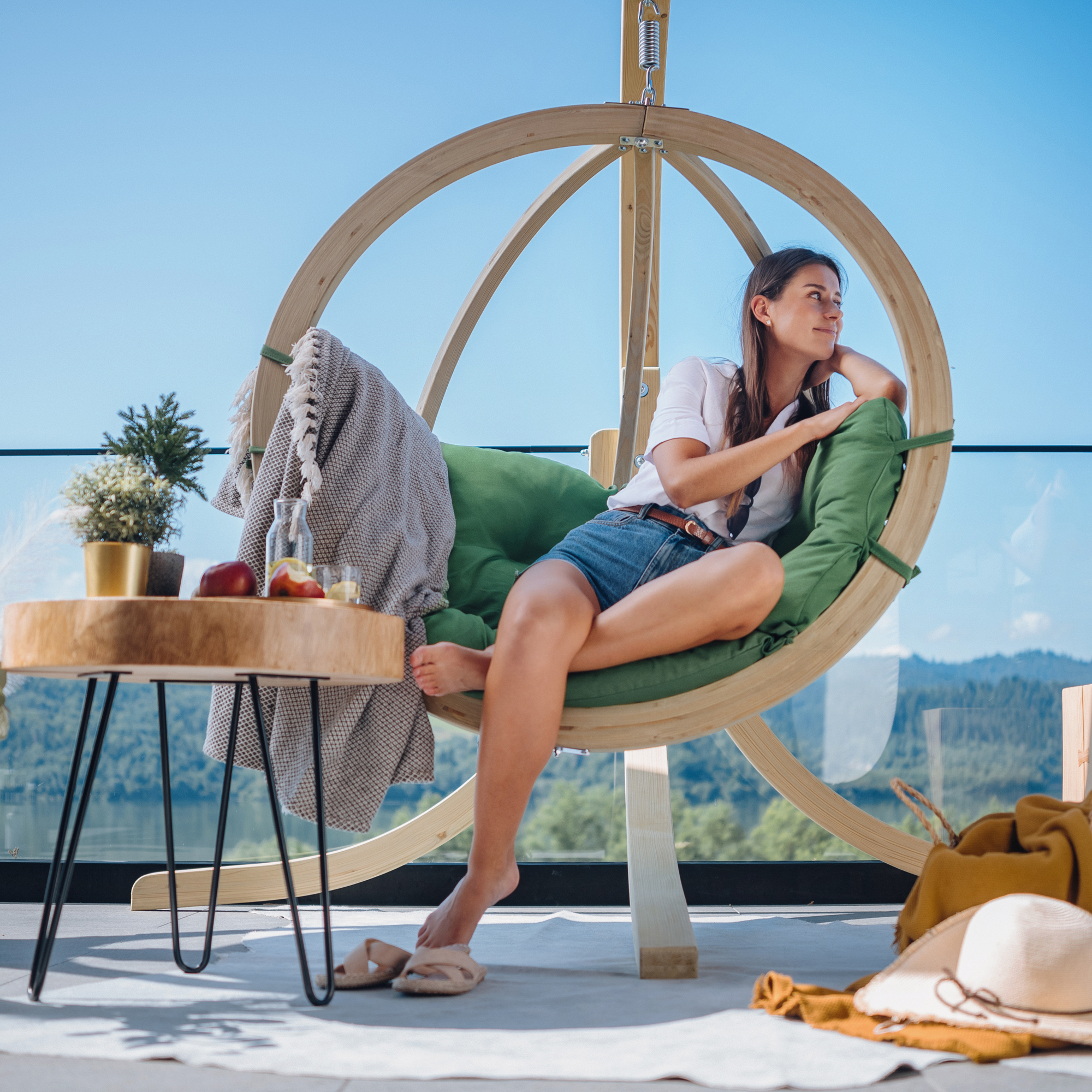 Závesné kreslo Swing Pod Green so stojanom CZILLO