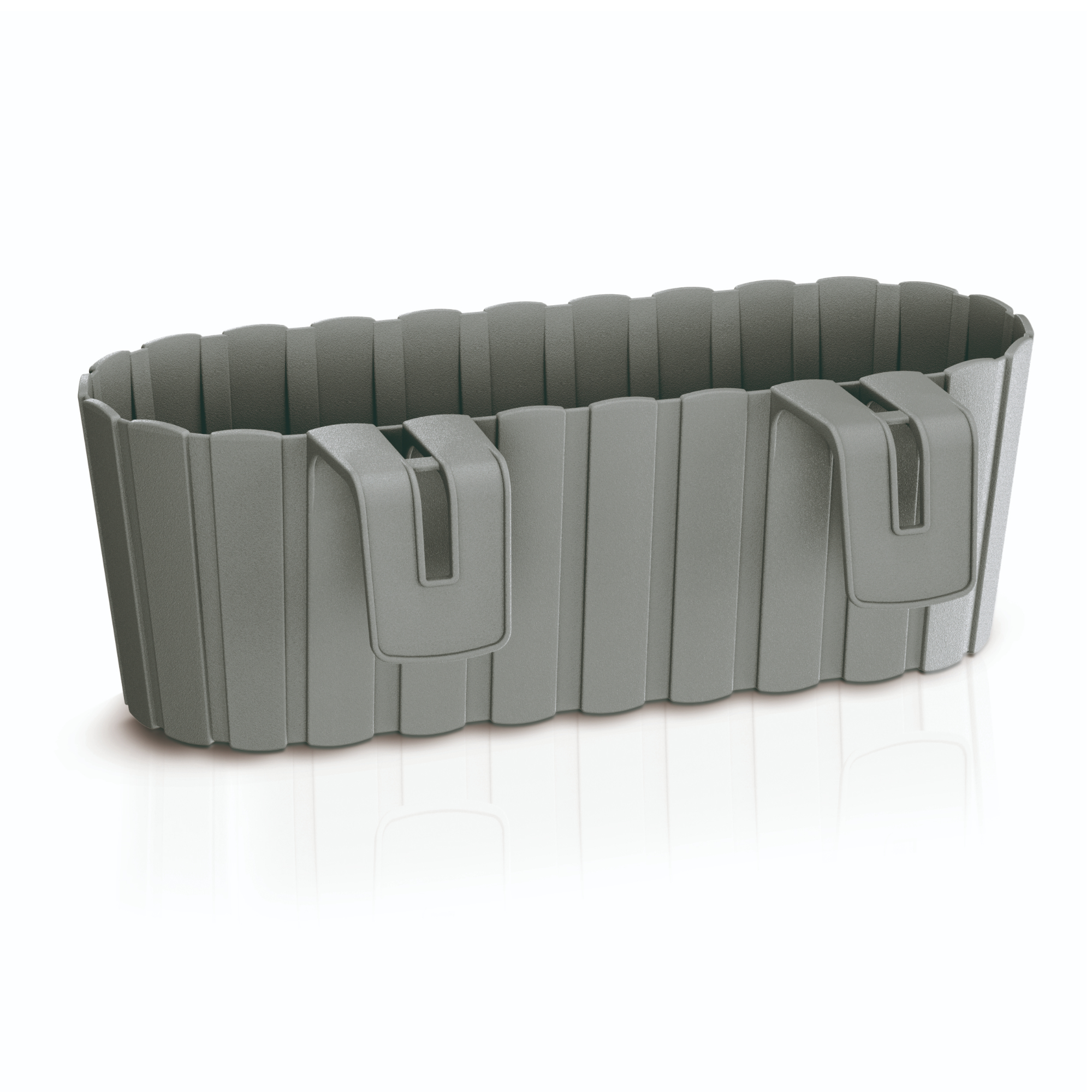 Šedý truhlík na zábradlí balkonu Boardee 38,3 x 21,2 x 13 cm PROSPERPLAST