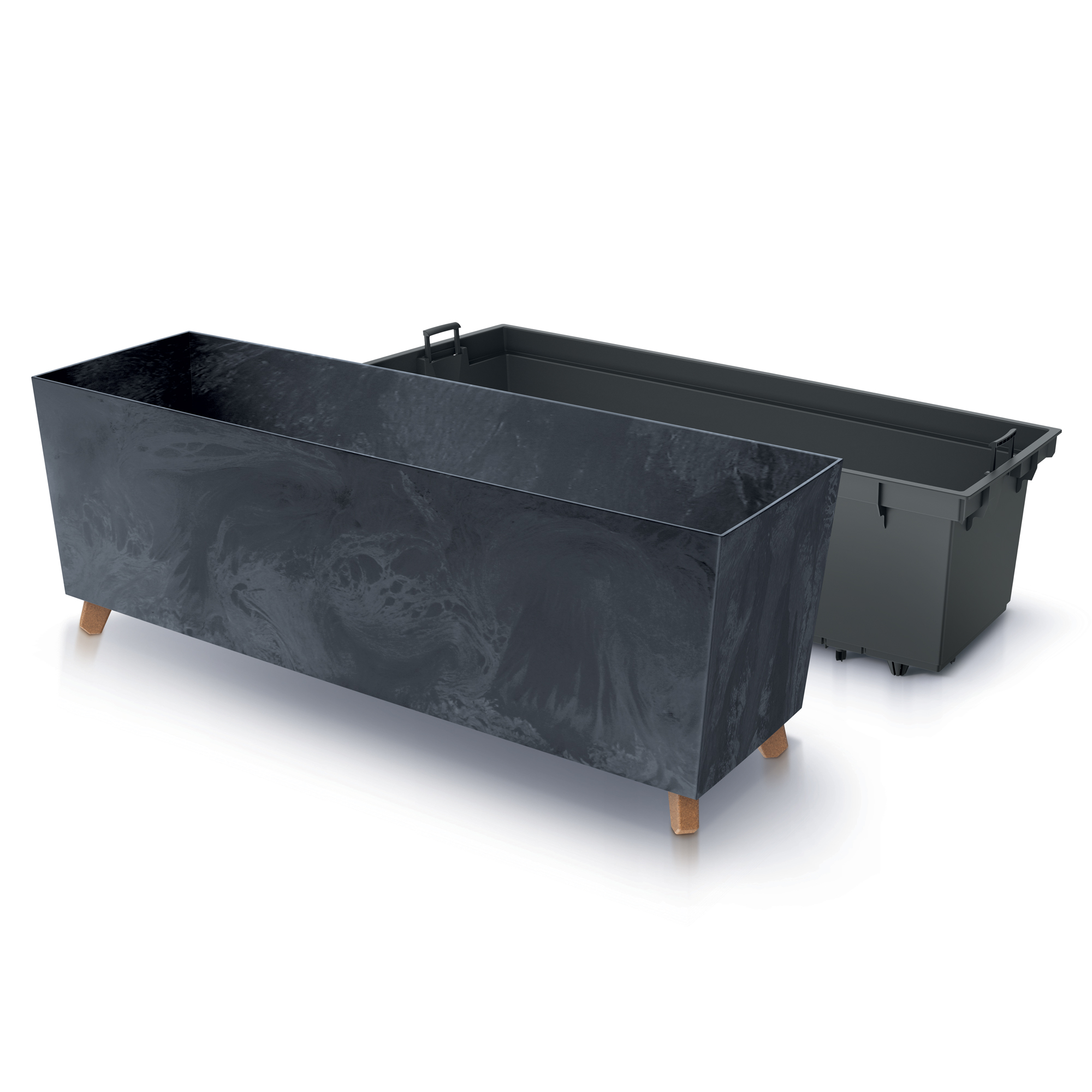 Plastový záhradný kvetináč s vložkou Urbi Beton Effect Antracit 77 x 23,5 x 30 cm PROSPERPLAST