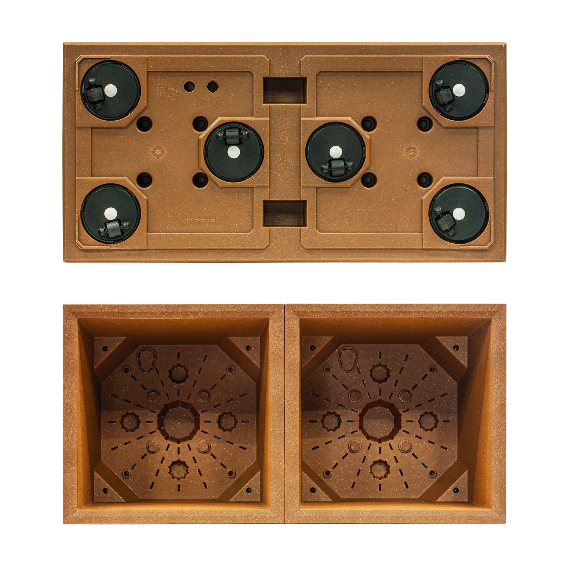 Hnedý plastový kvetináč s vložkami na kolieskach Madera Case ECO Wood 57,7 x 28,8 x 29 cm PROSPERPLAST
