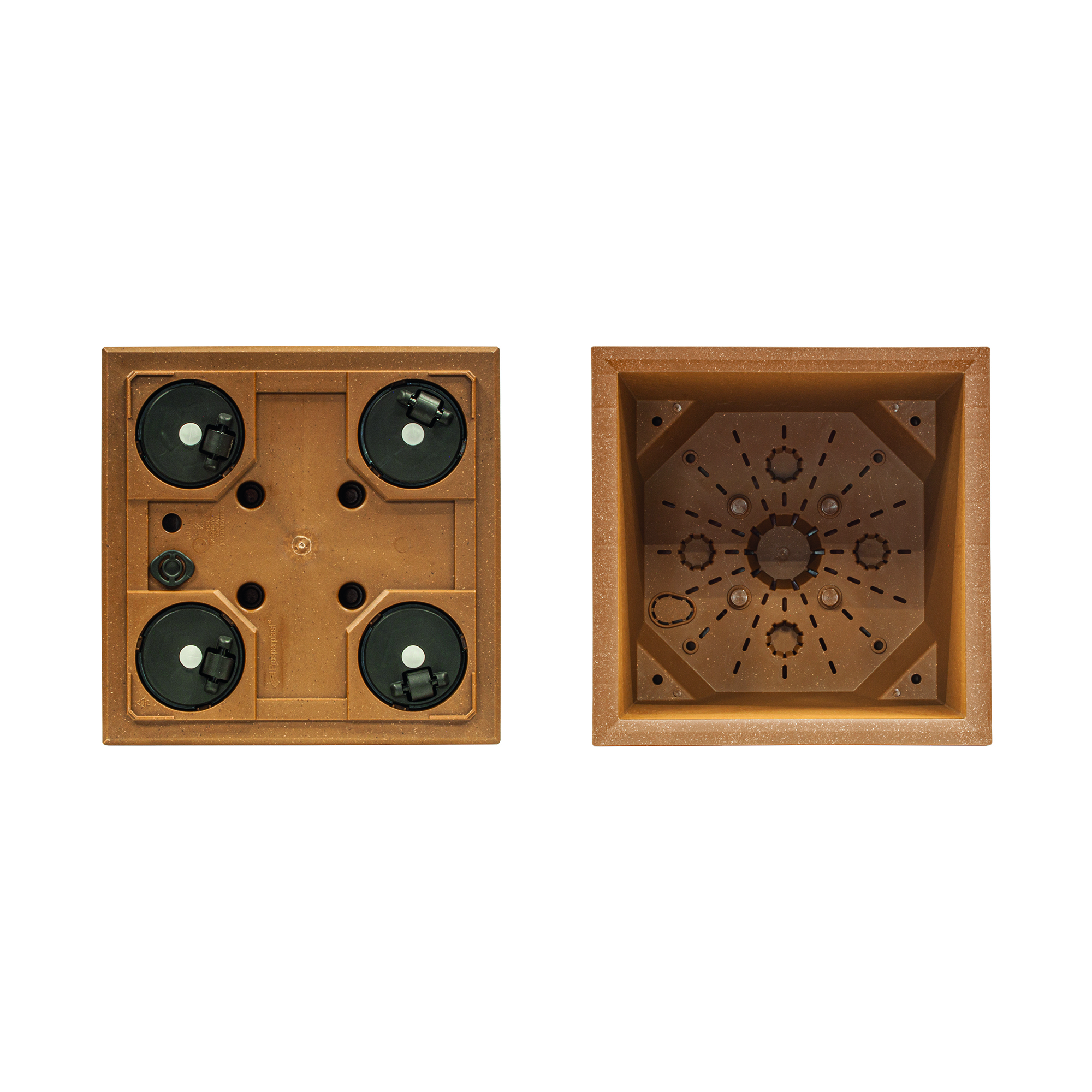 Hnědý plastový květináč s vložkou na kolečkách Madera Square ECO Wood 38,5 x 38,5 x 37 cm PROSPERPLAST