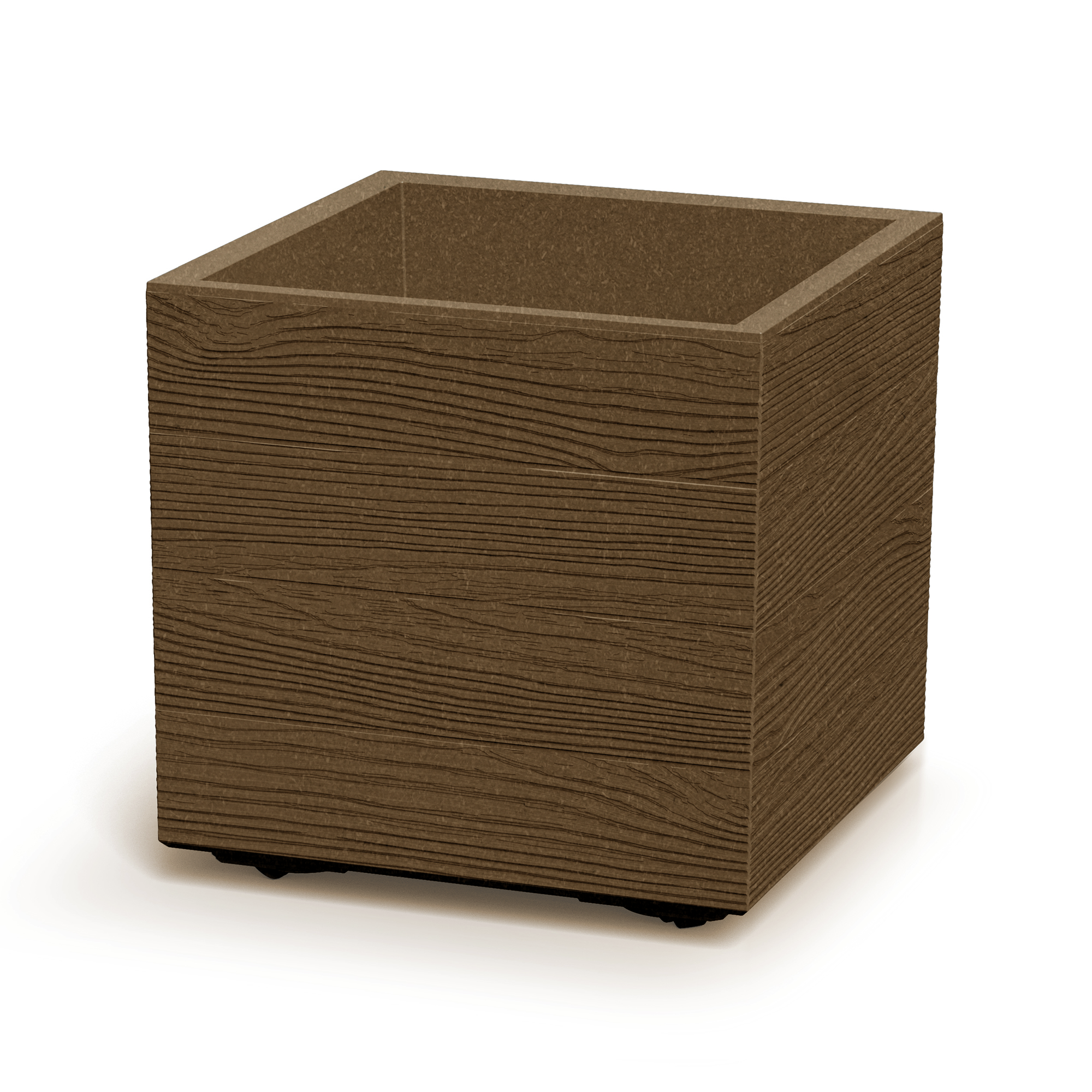 Hnědý plastový květináč s vložkou na kolečkách Madera Square ECO Wood 38,5 x 38,5 x 37 cm PROSPERPLAST