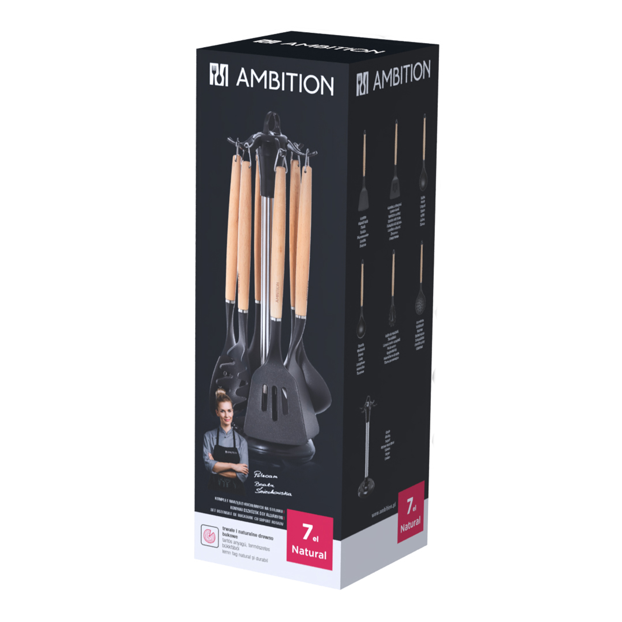 Sada kuchyňského náčiní na stojanu Natural nylon 7-dílů AMBITION
