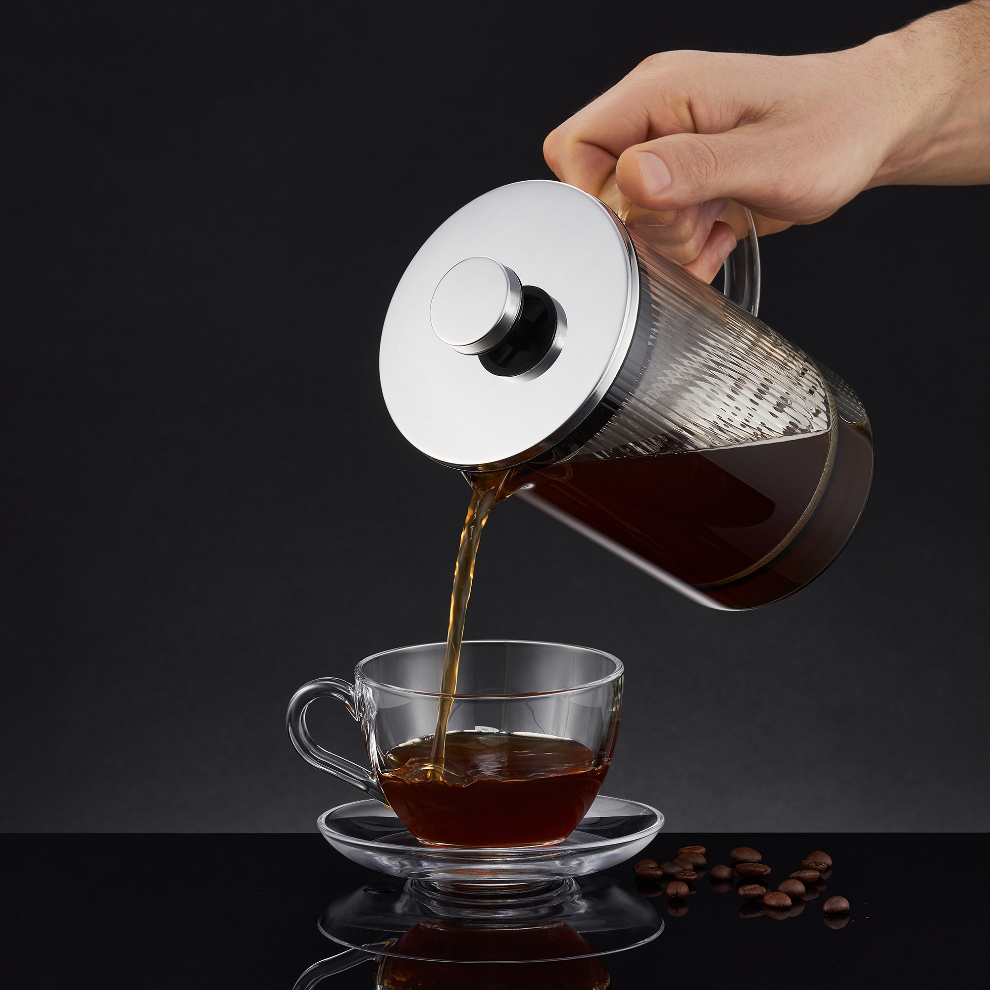 Sklenený French Press na kávu a čaj Curly 800 ml AMBITION