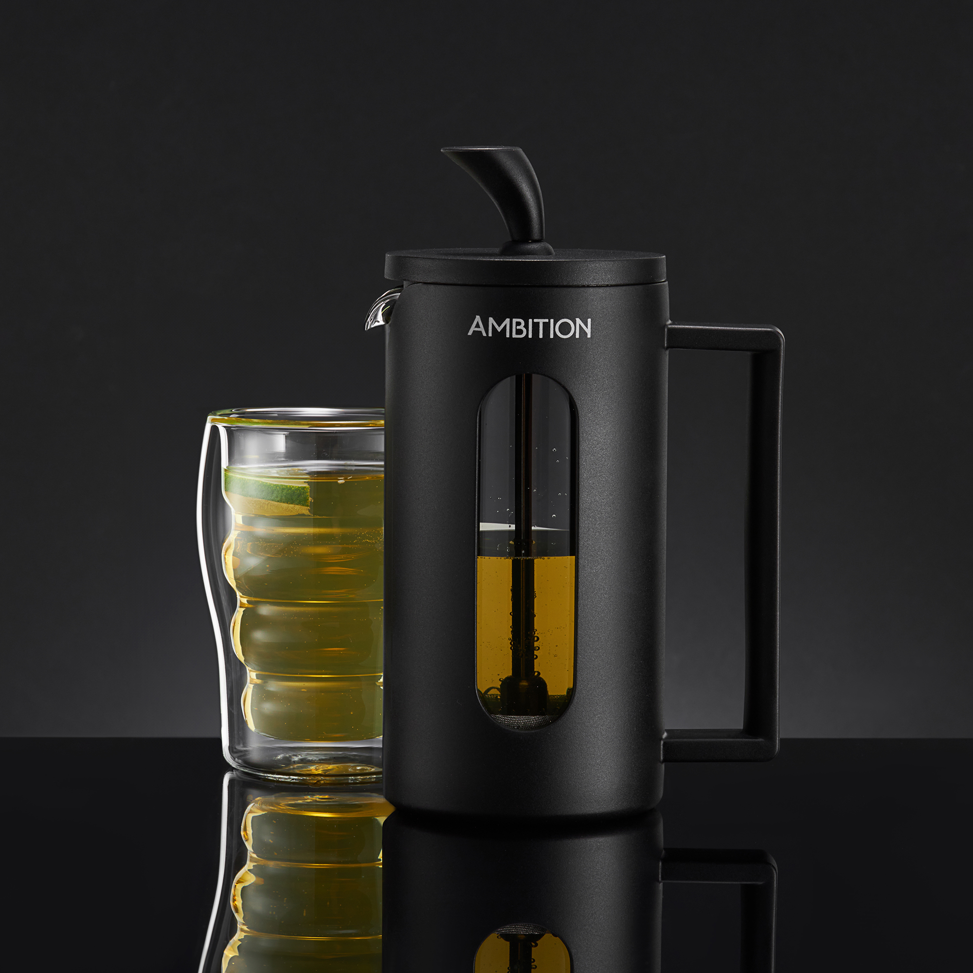 Černý French Press na kávu a čaj Aaron 600 ml AMBITION