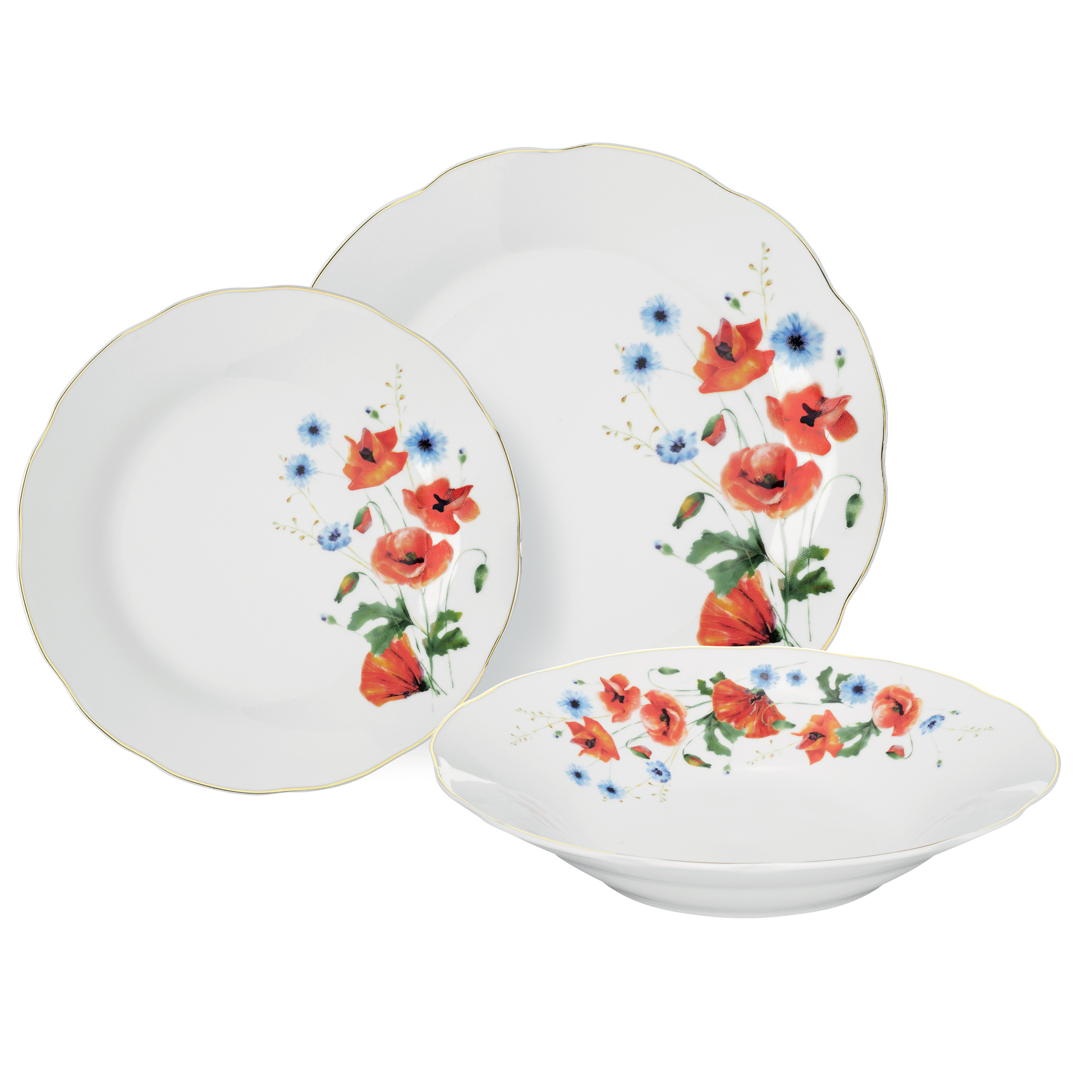 Porcelánový jídelní servis pro 6 osob Poppies 18-dílů DOMOTTI