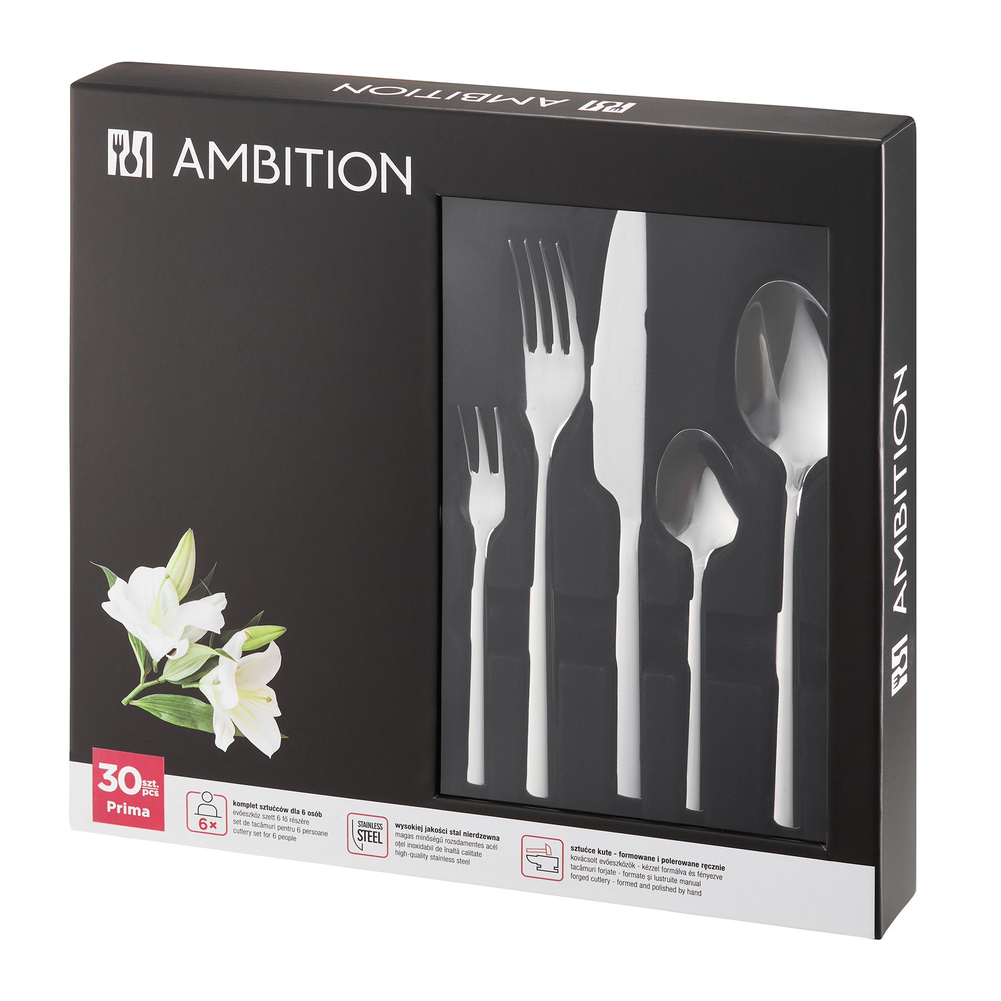 Súprava príborov pre 6 osôb Prima Gift Box 30-dielna AMBITION