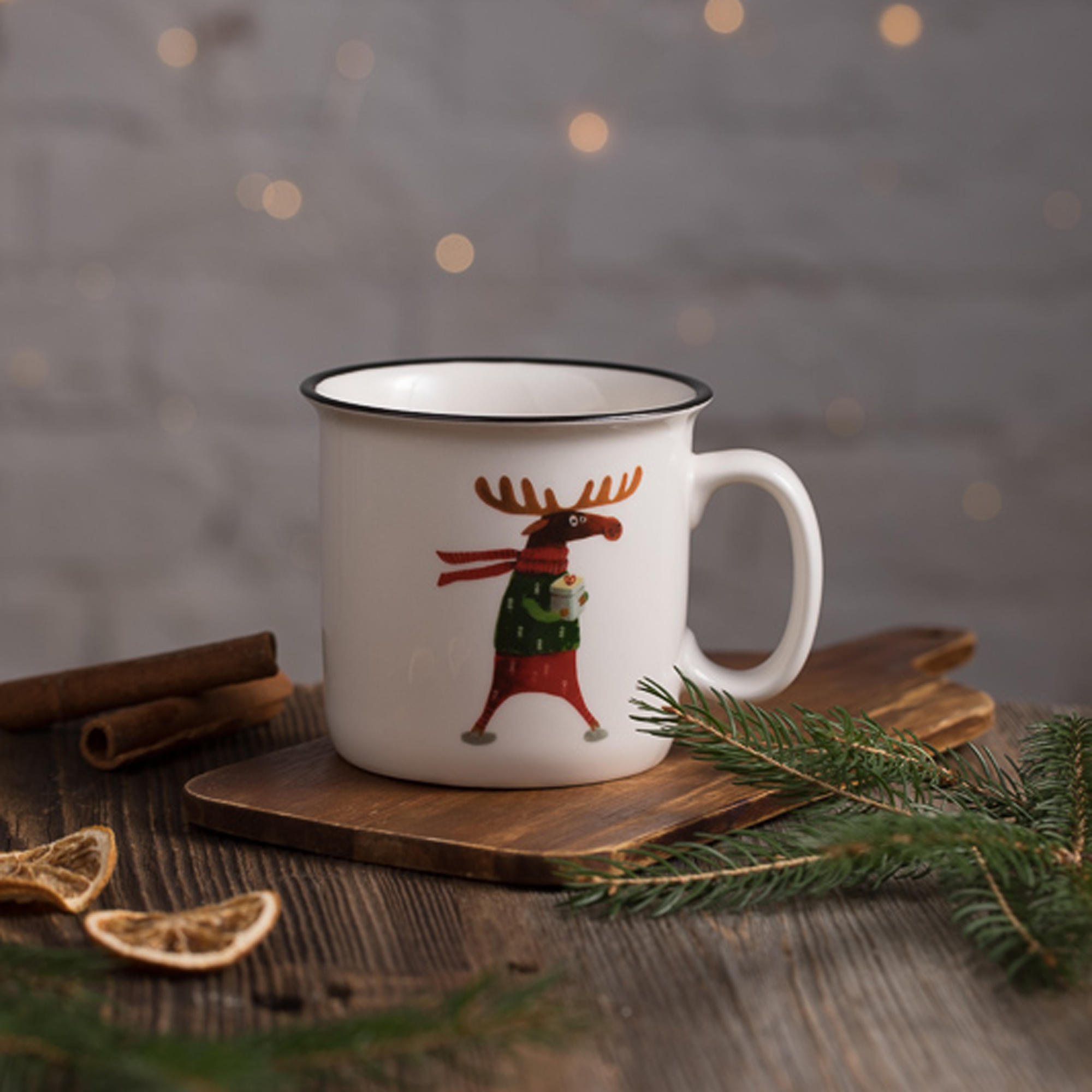 Kaffeebecher mit schwarzem Rand Forest 510 ml Elch AMBITION