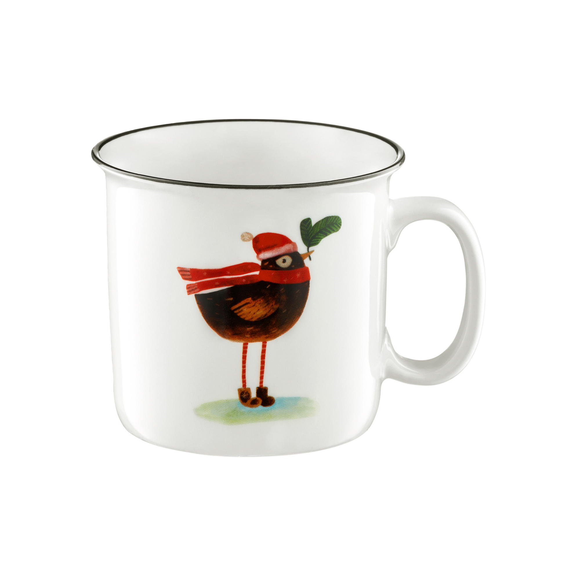 Kaffeebecher mit schwarzem Rand Forest 510 ml Vögelchen AMBITION