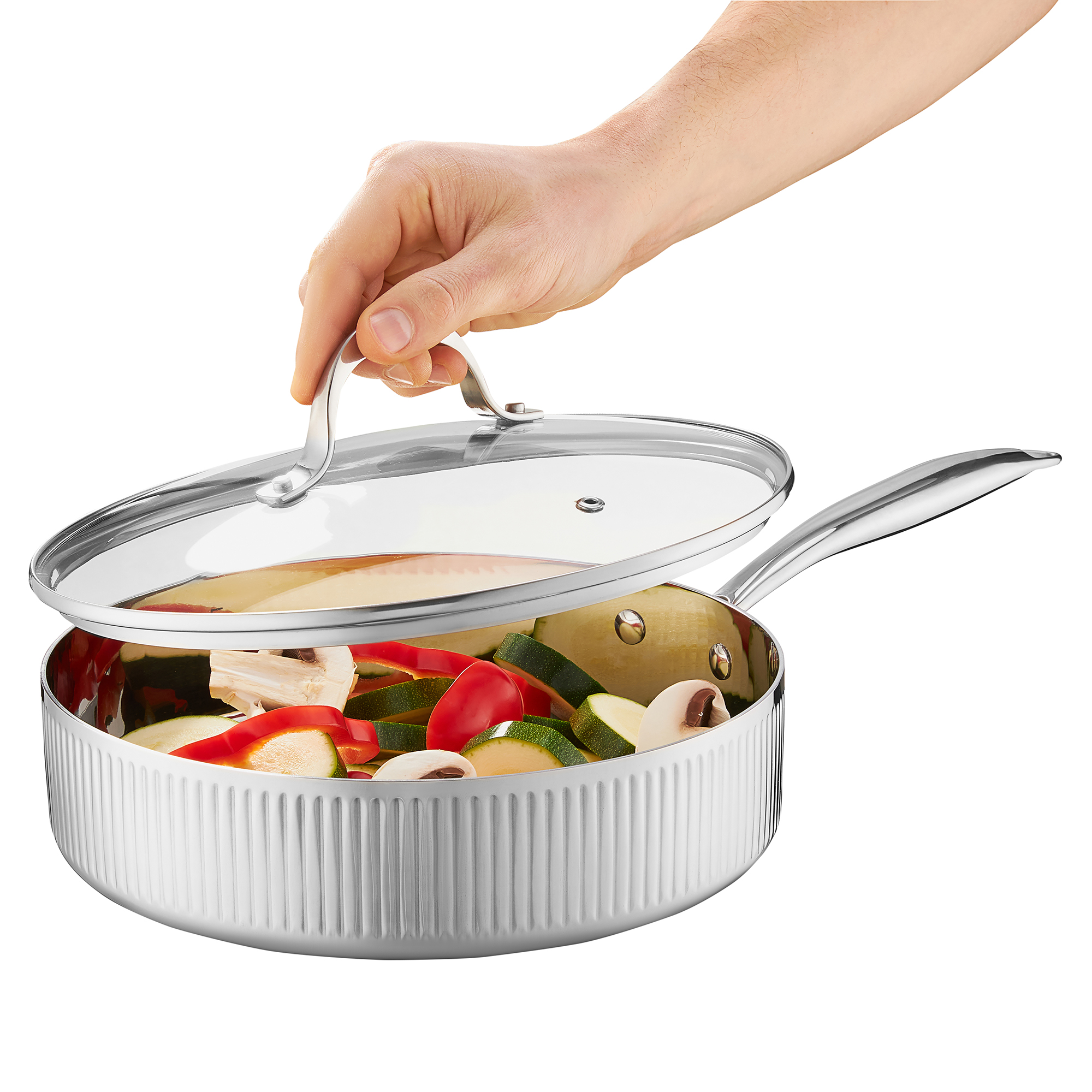 Hluboká nerezová pánev s poklicí Curly 26 cm AMBITION