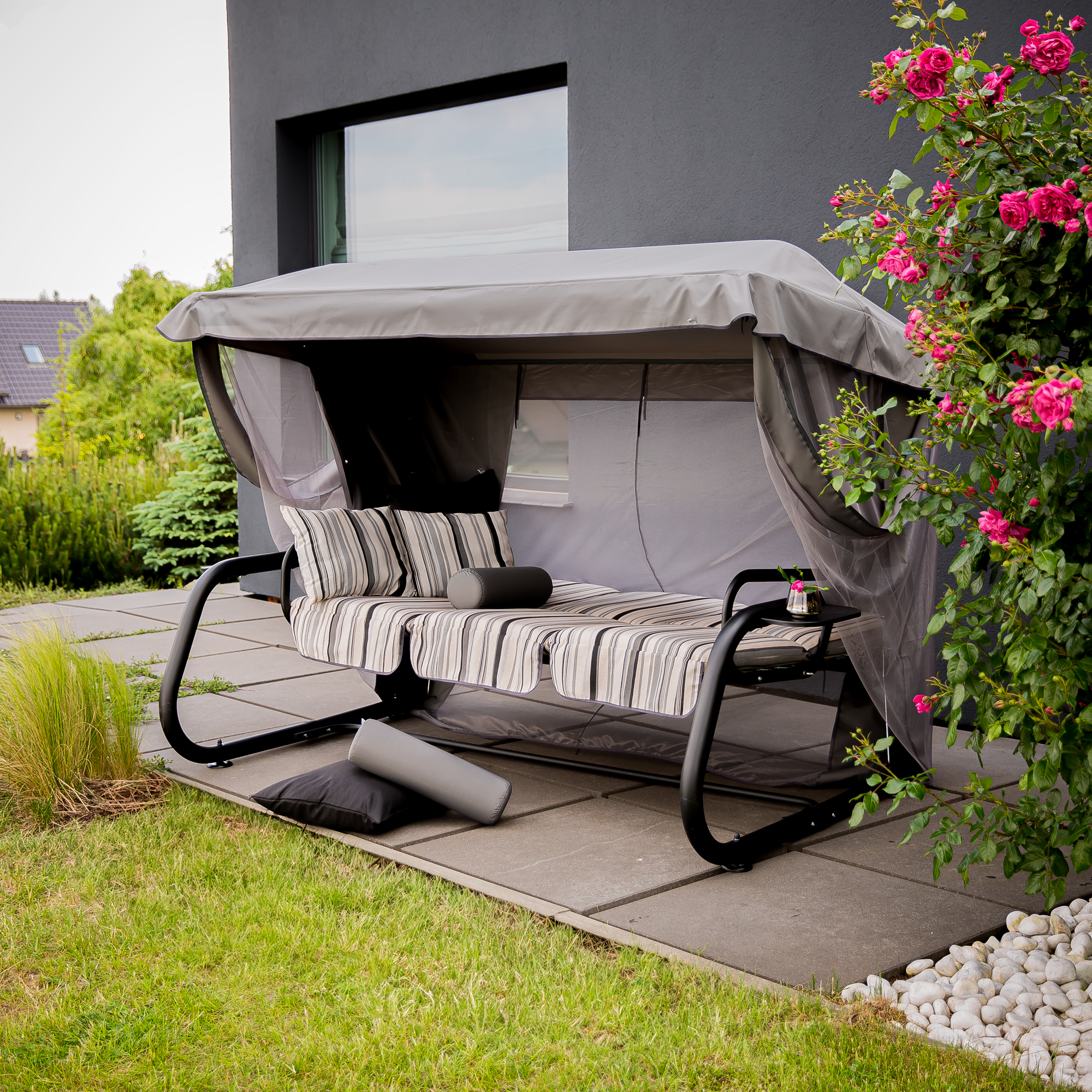 Hollywoodschaukel mit Moskitonetz Venezia Lux 4-Sitzer Black Edition C024-06LB PATIO