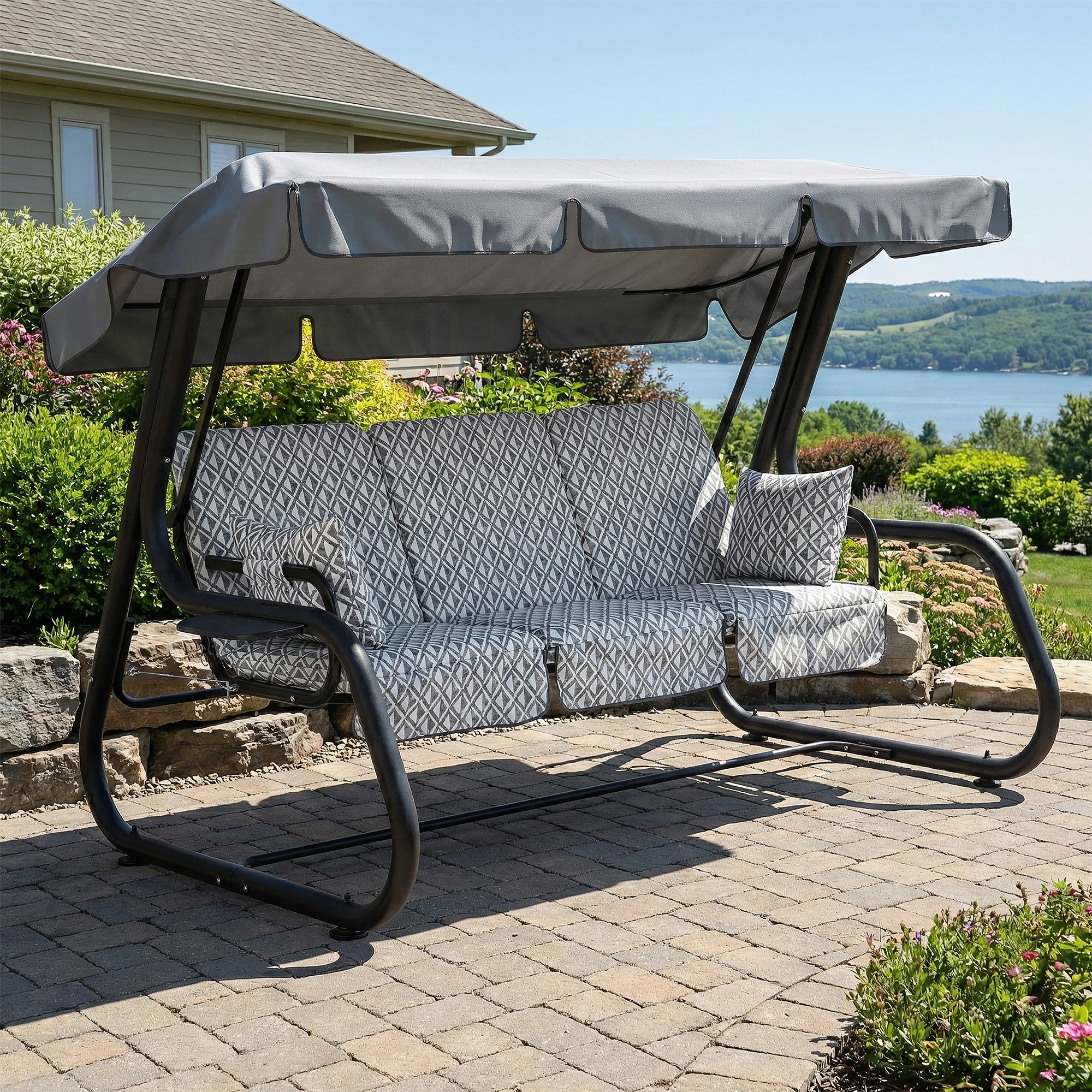 Záhradná hojdačka Rimini Black Edition s bočnými stolíkmi H039-06PB PATIO