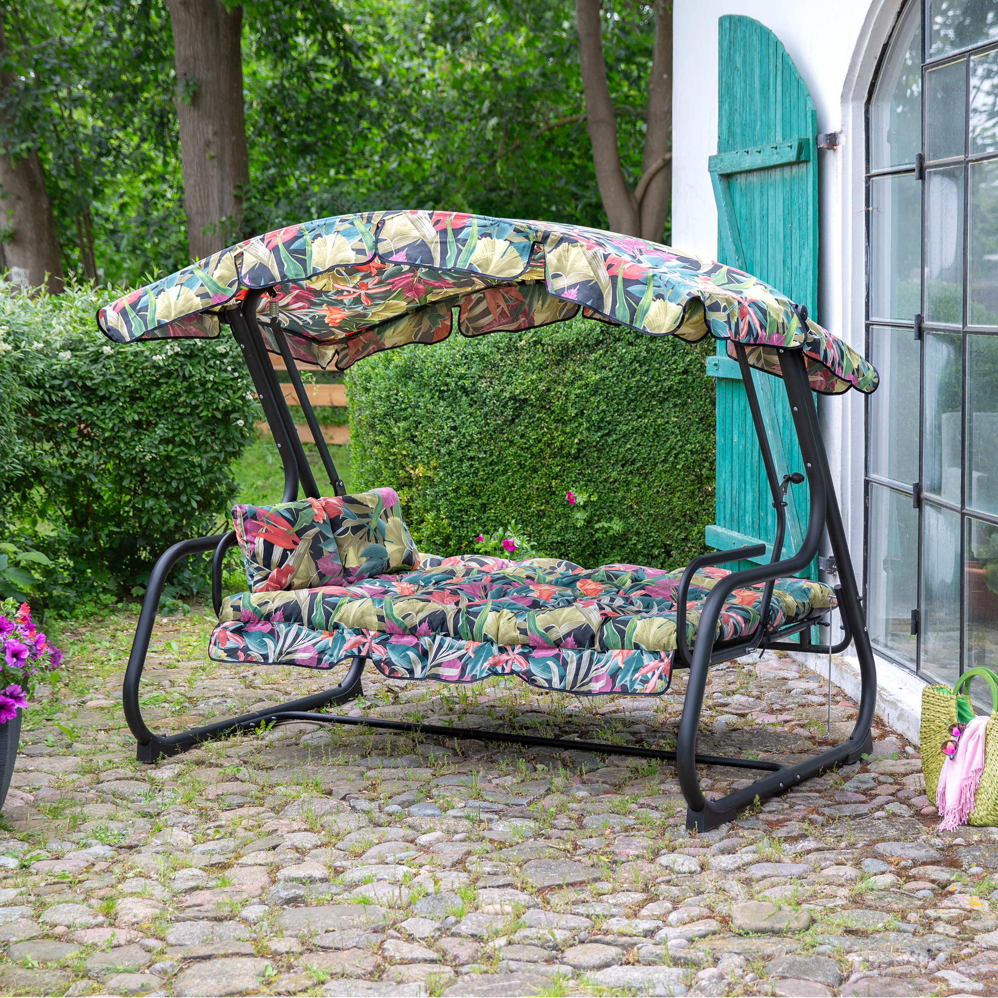 Záhradná hojdačka Ravenna Black Editon s bočnými stolíkmi G052-23IB PATIO