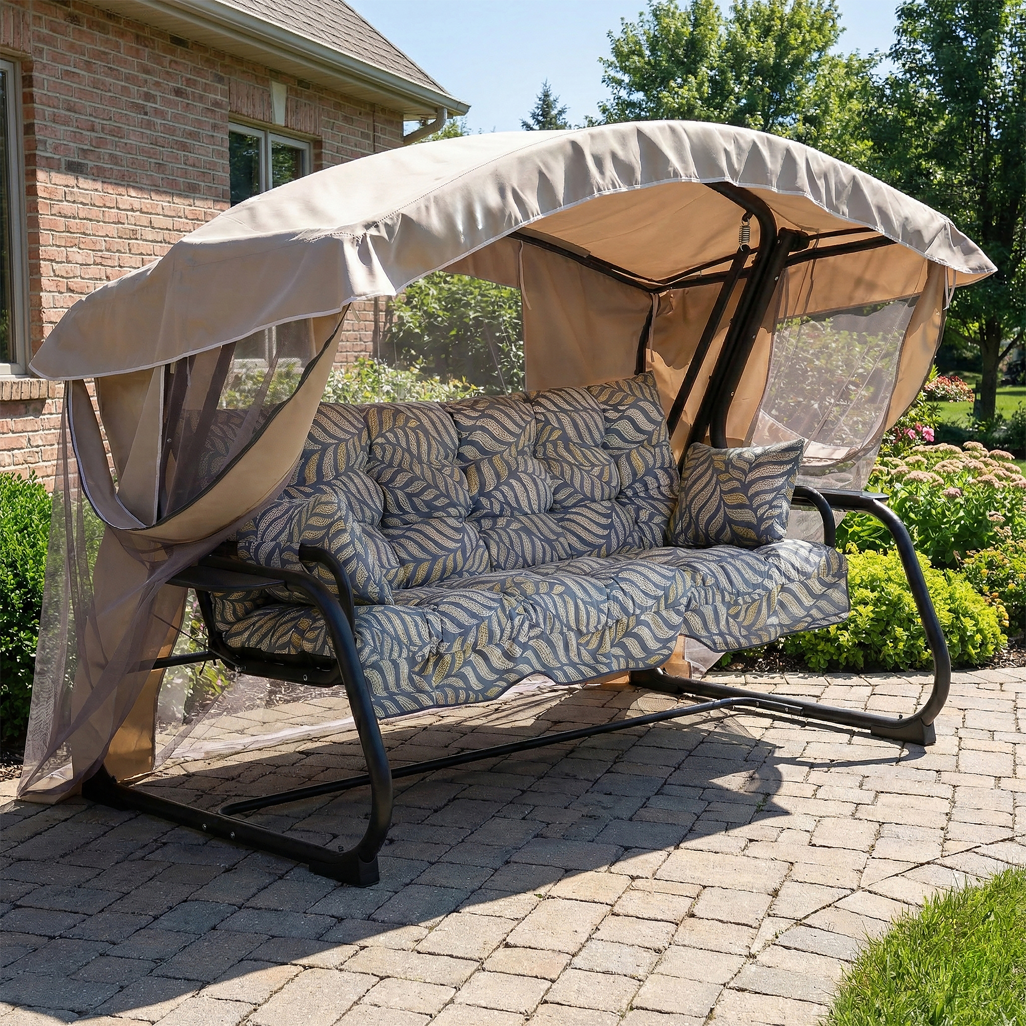 Zahradní houpačka Ravenna Lux Black Edition s moskytiérou a s bočními stolky G050-06IB PATIO