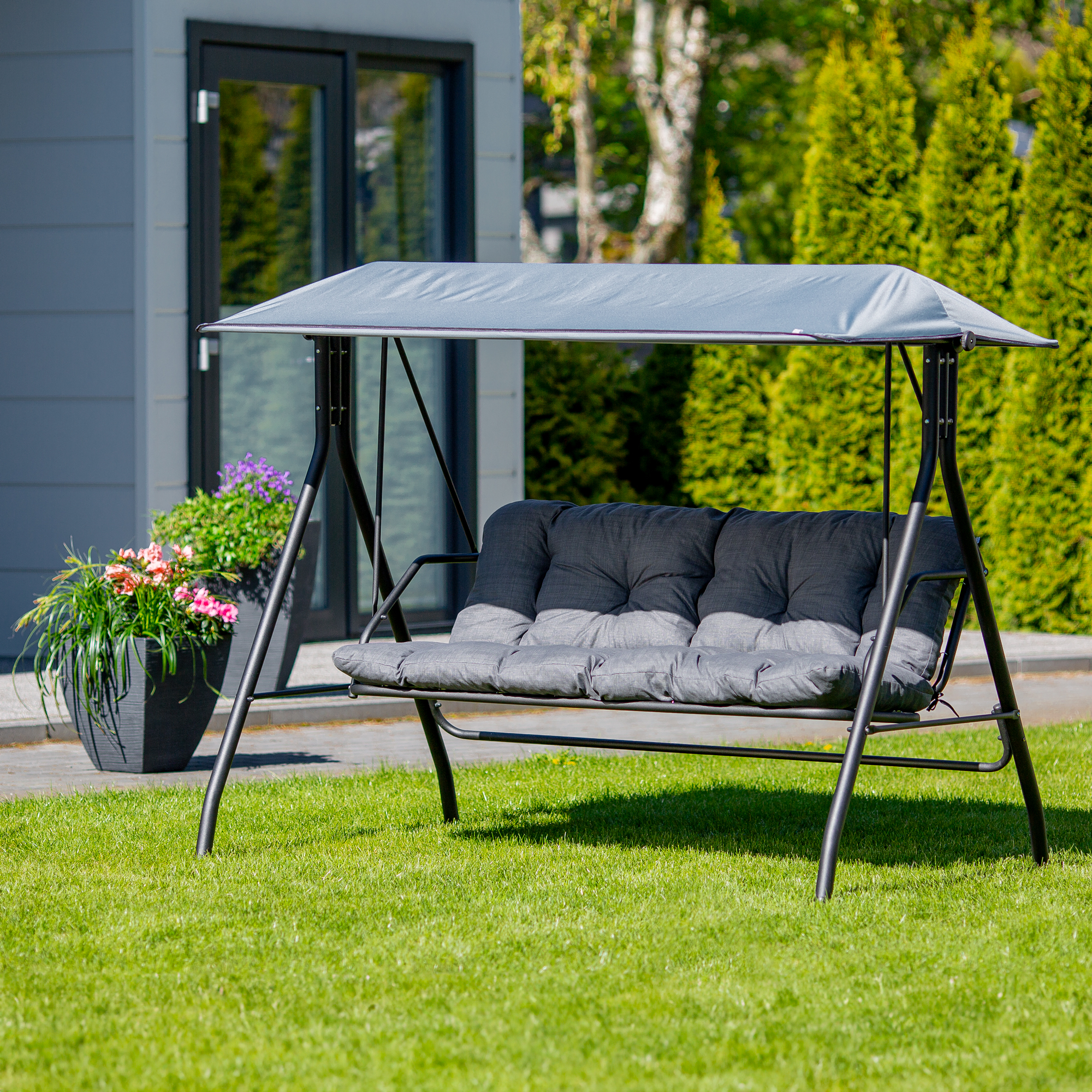 Hollywoodschaukel mit Sonnendach 3-Sitzer Marbella Black Edition H024-07IB PATIO