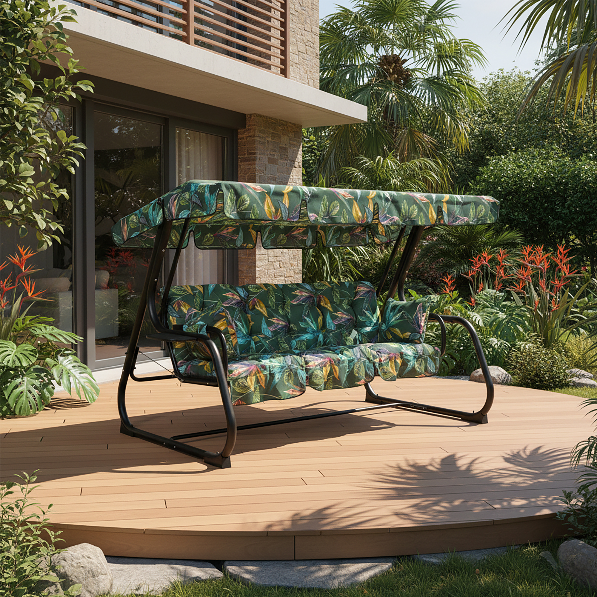 Záhradná hojdačka Parma Black Edition s bočnými stolíkmi G058-02PB PATIO