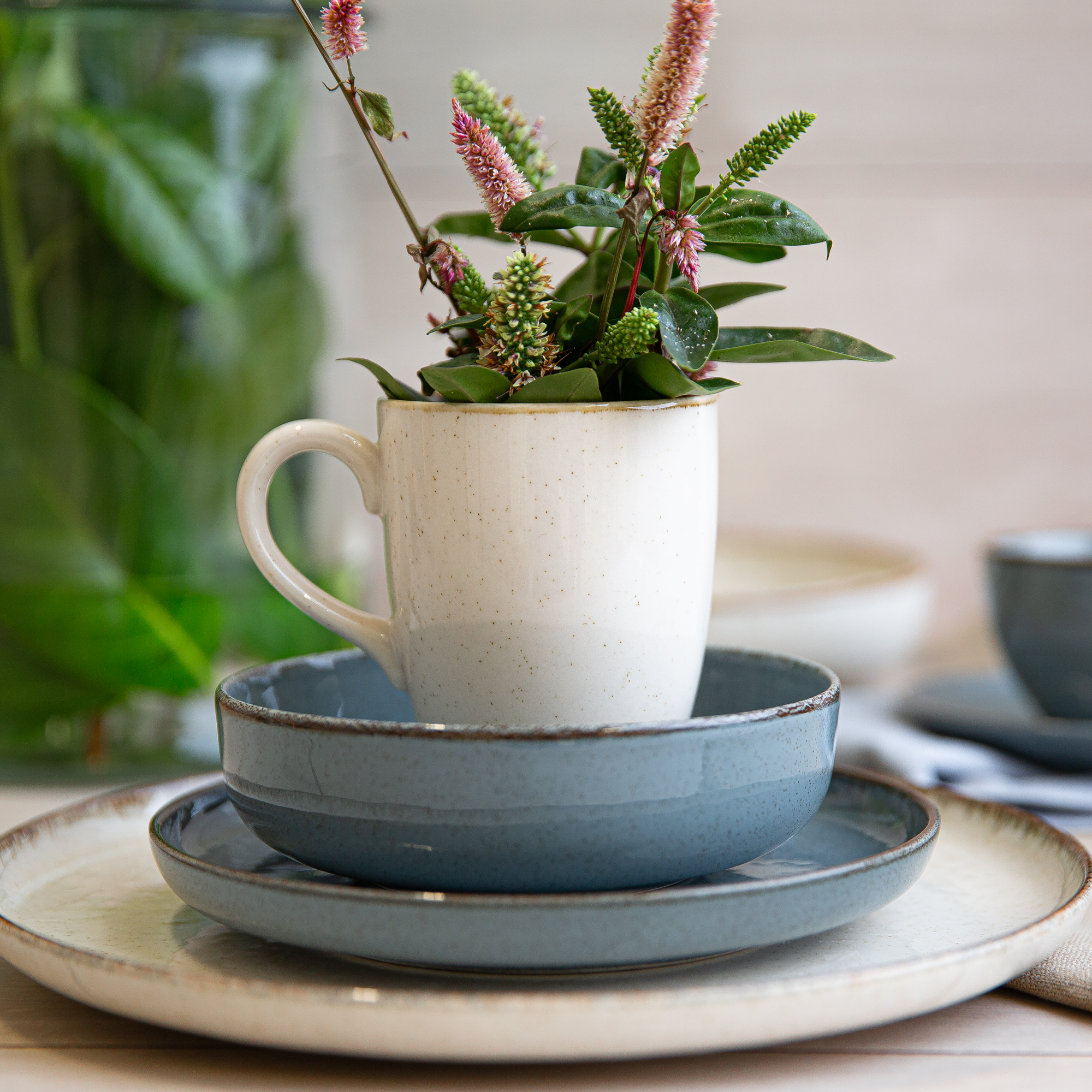 Modro-béžový porcelánová obedová a kávová súprava Craft pre 6 osôb 42-dielna AMBITION