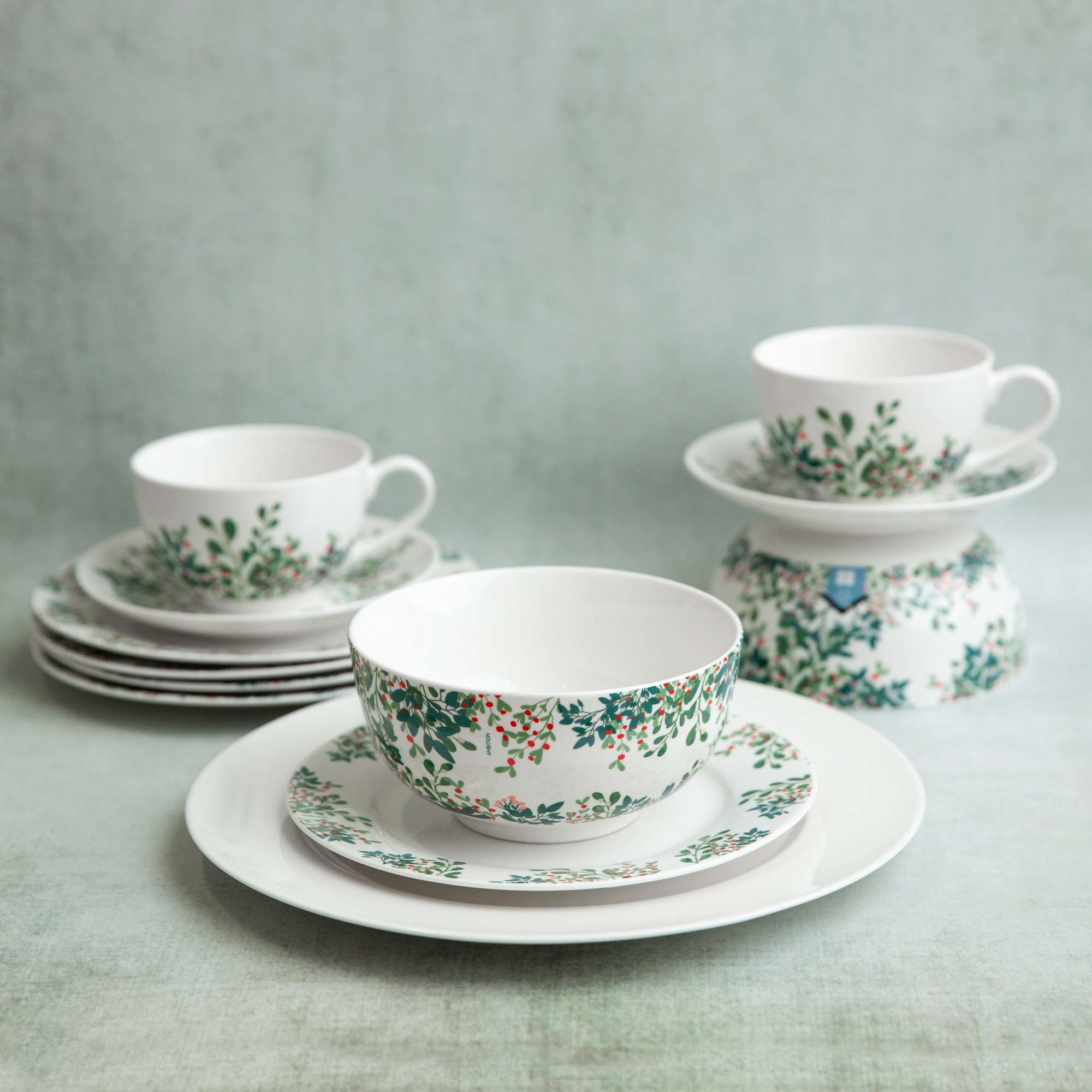 Kombiservice für 6 Personen Botanic Greenery & Aura White 30- teilig AMBITION