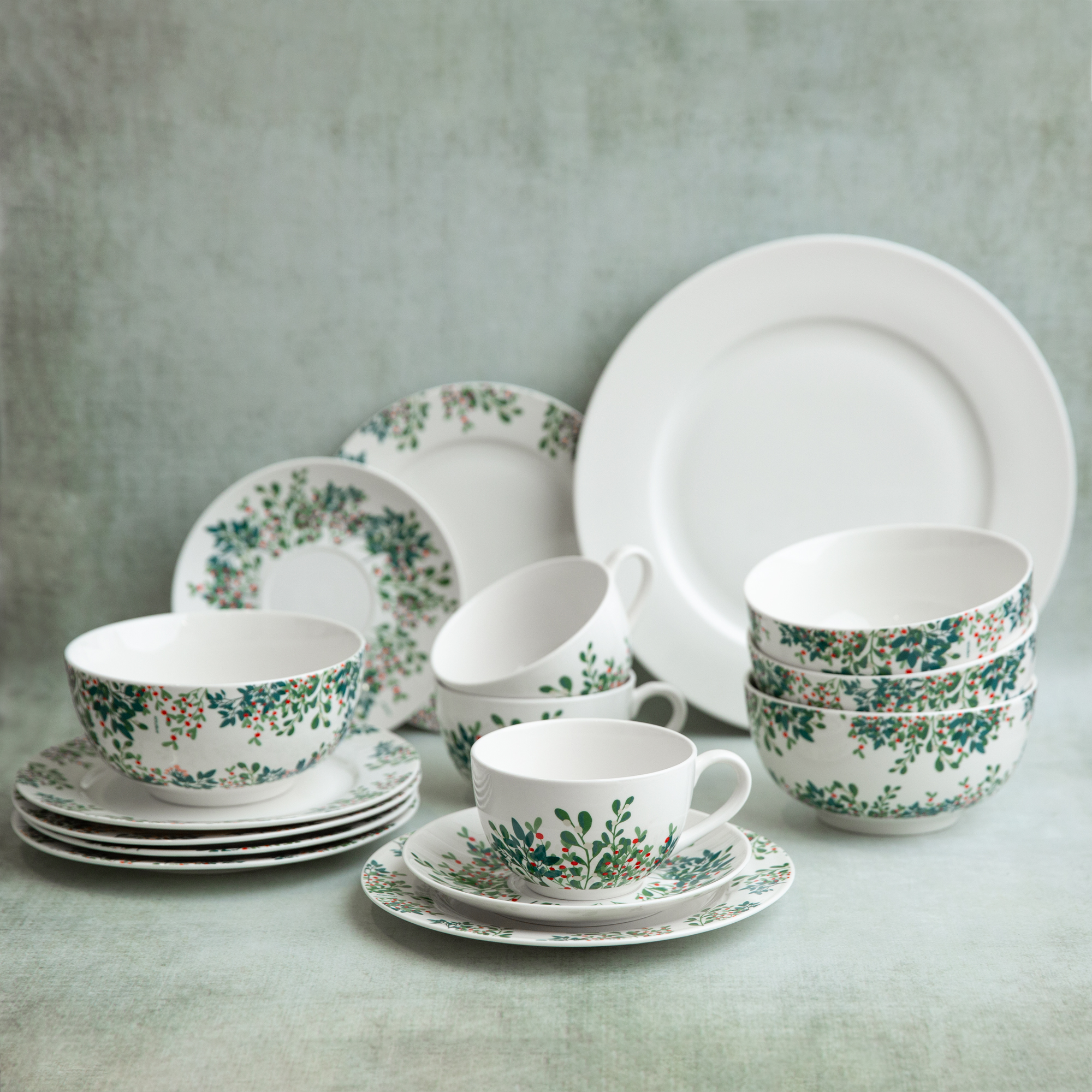 Kombiservice für 6 Personen Botanic Greenery & Aura White 30- teilig AMBITION