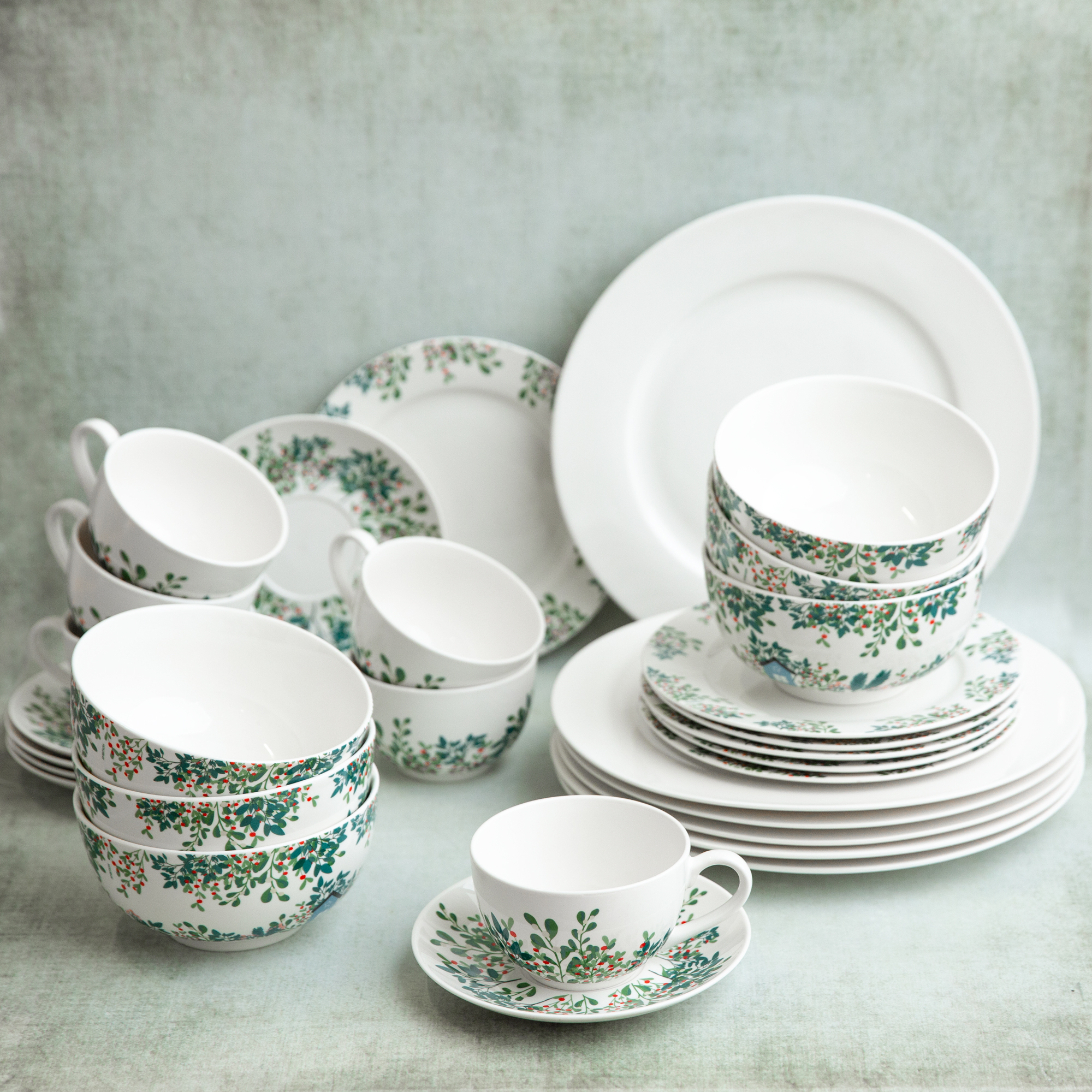 Kombiservice für 6 Personen Botanic Greenery & Aura White 30- teilig AMBITION