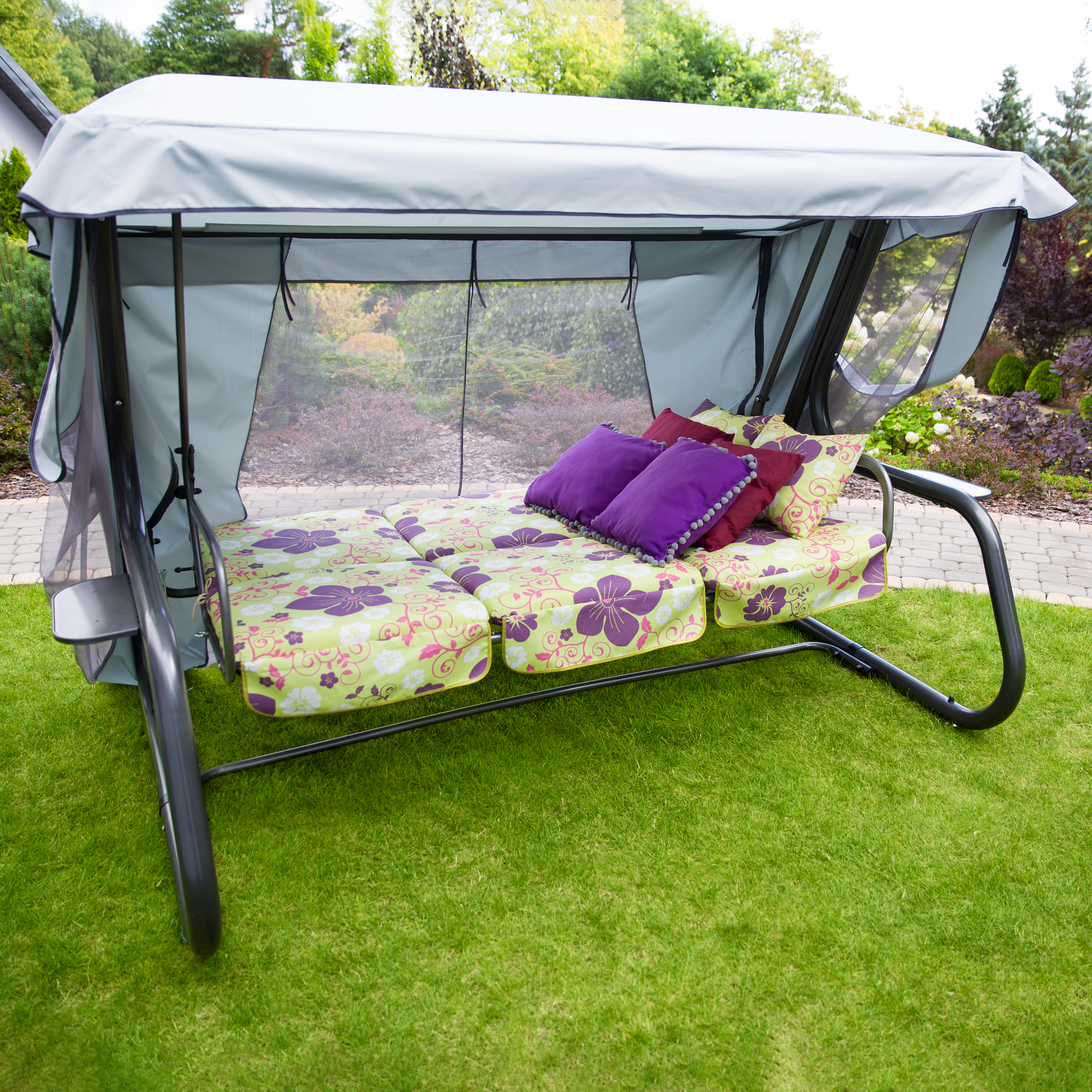 Huśtawka ogrodowa Venezia Lux z dodatkowymi poduszkami i stolikami A032-12LB  PATIO