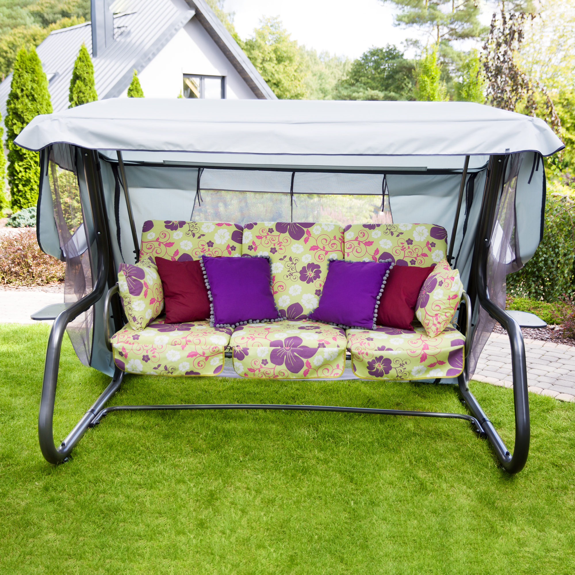 Huśtawka ogrodowa Venezia Lux z dodatkowymi poduszkami i stolikami A032-12LB  PATIO