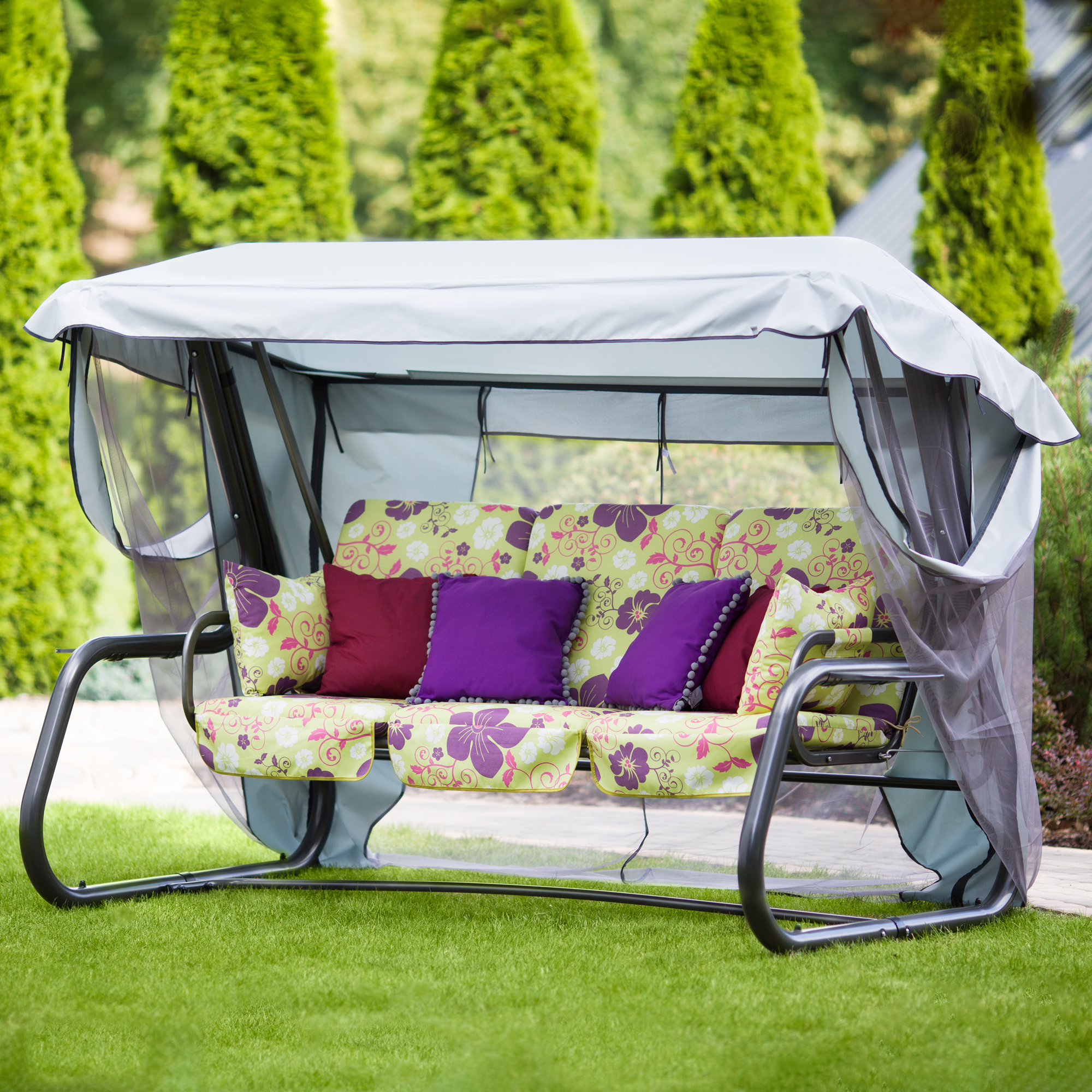 Huśtawka ogrodowa Venezia Lux z dodatkowymi poduszkami i stolikami A032-12LB  PATIO