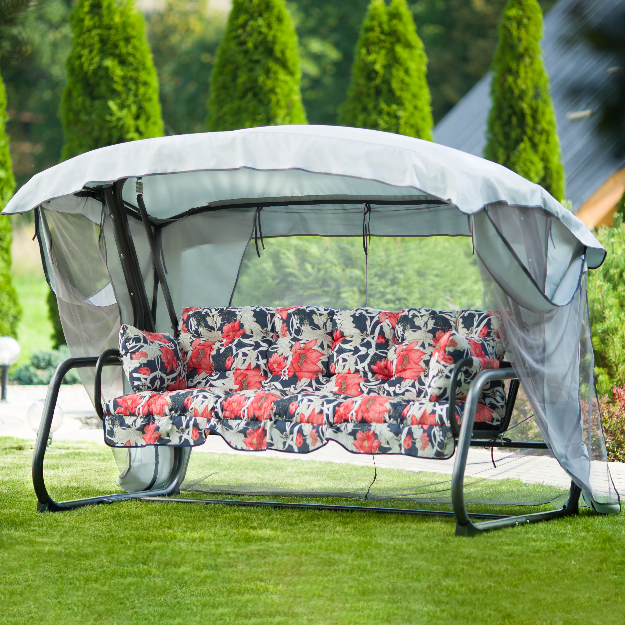 Zahradní houpačka Ravenna Lux s moskytiérou a s bočními stolky A090-03LB PATIO