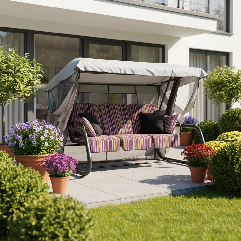 Záhradná hojdačka Venezia s moskytiérou a vankúšikmi C013-04BB PATIO