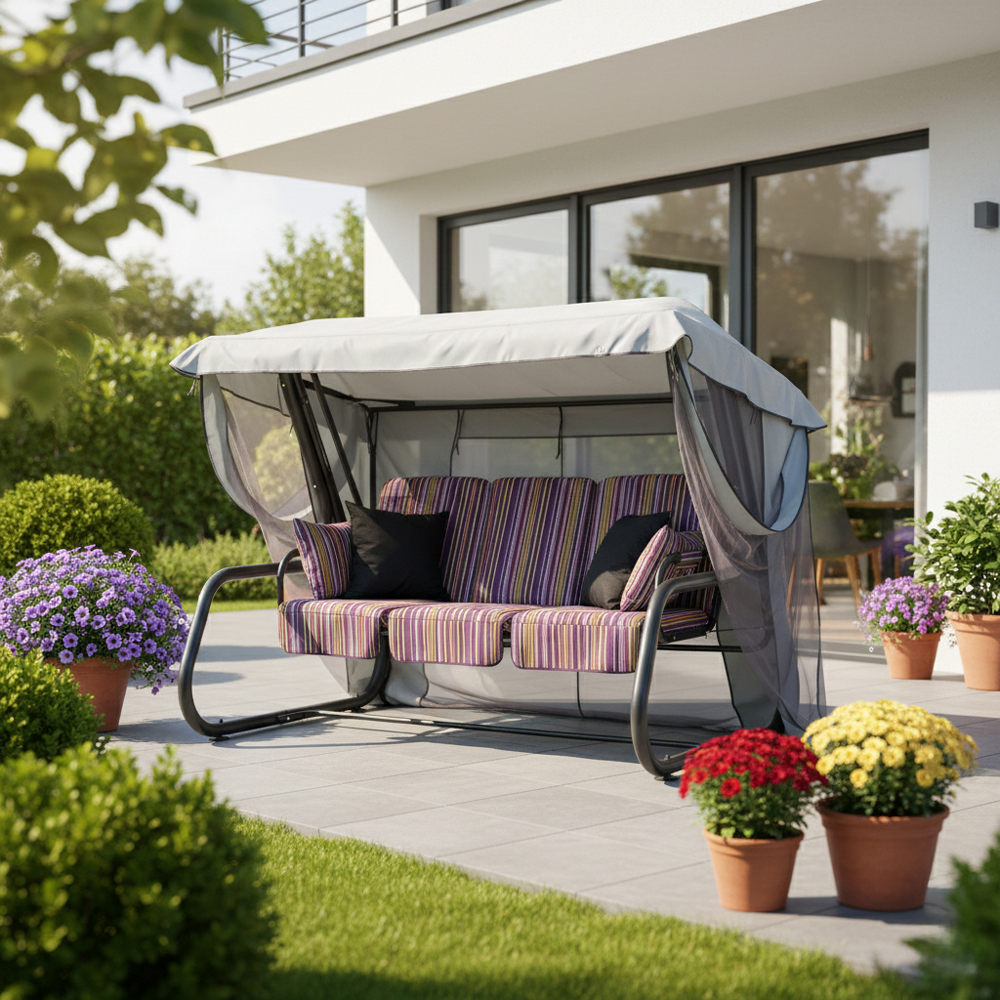 Záhradná hojdačka Venezia s moskytiérou a vankúšikmi C013-04BB PATIO